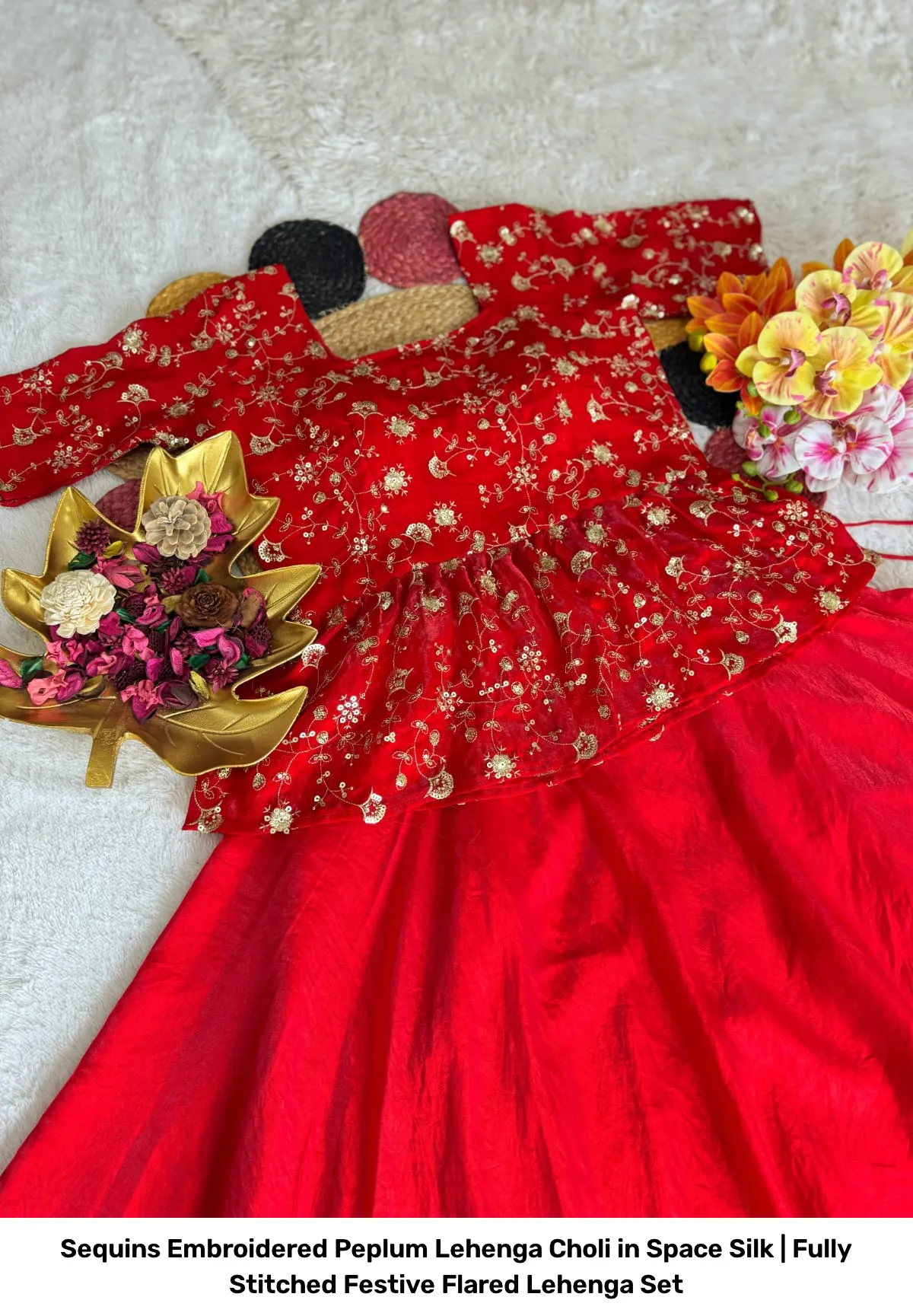 Sequins Embroidered Peplum Lehenga Choli in Space Silk | Fully Stitched Festive Flared Lehenga Set 9