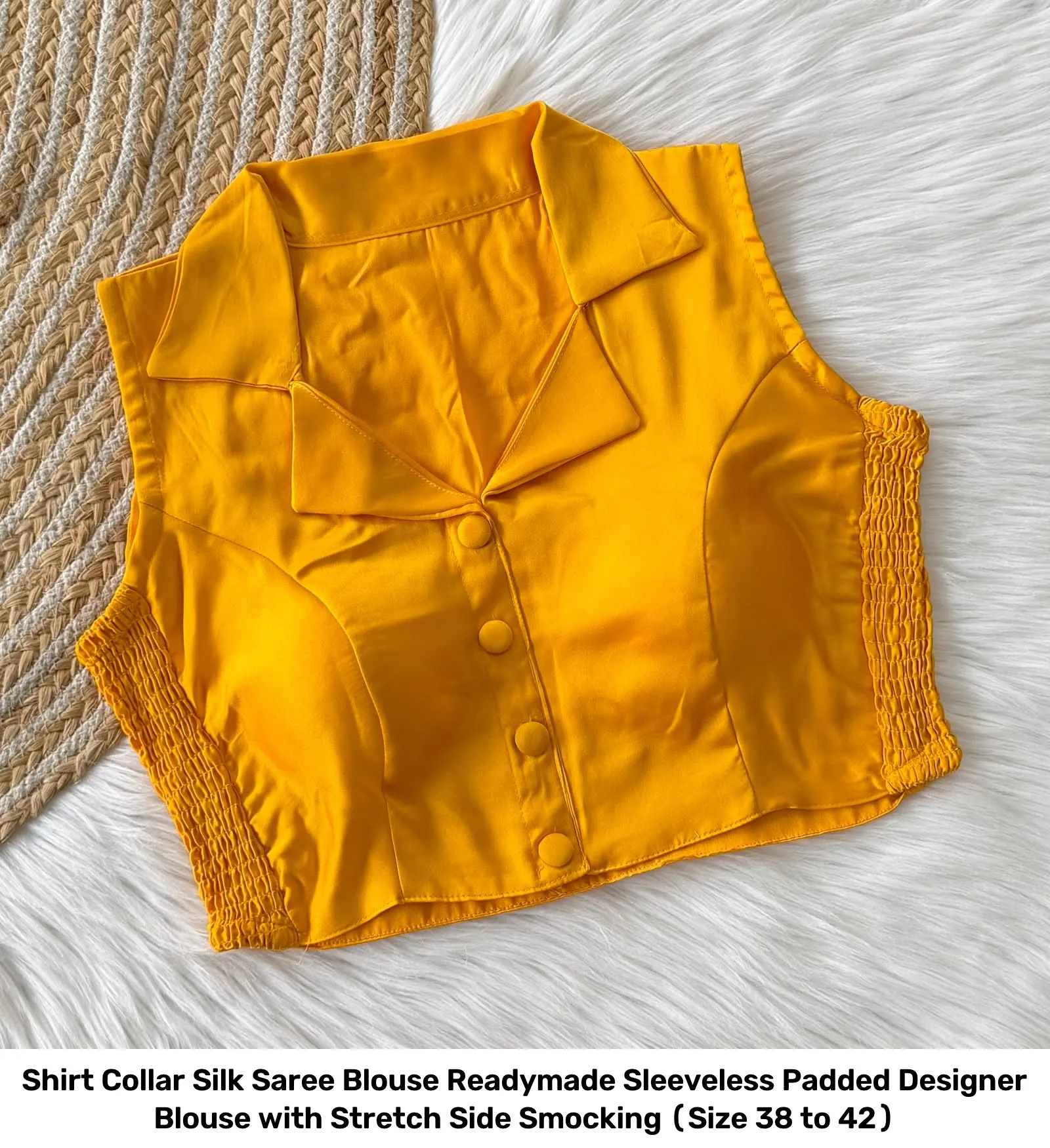 Shirt Collar Silk Saree Blouse Readymade – Sleeveless Padded Designer Blouse with Stretch Side Smocking (Size 38 to 42) 17