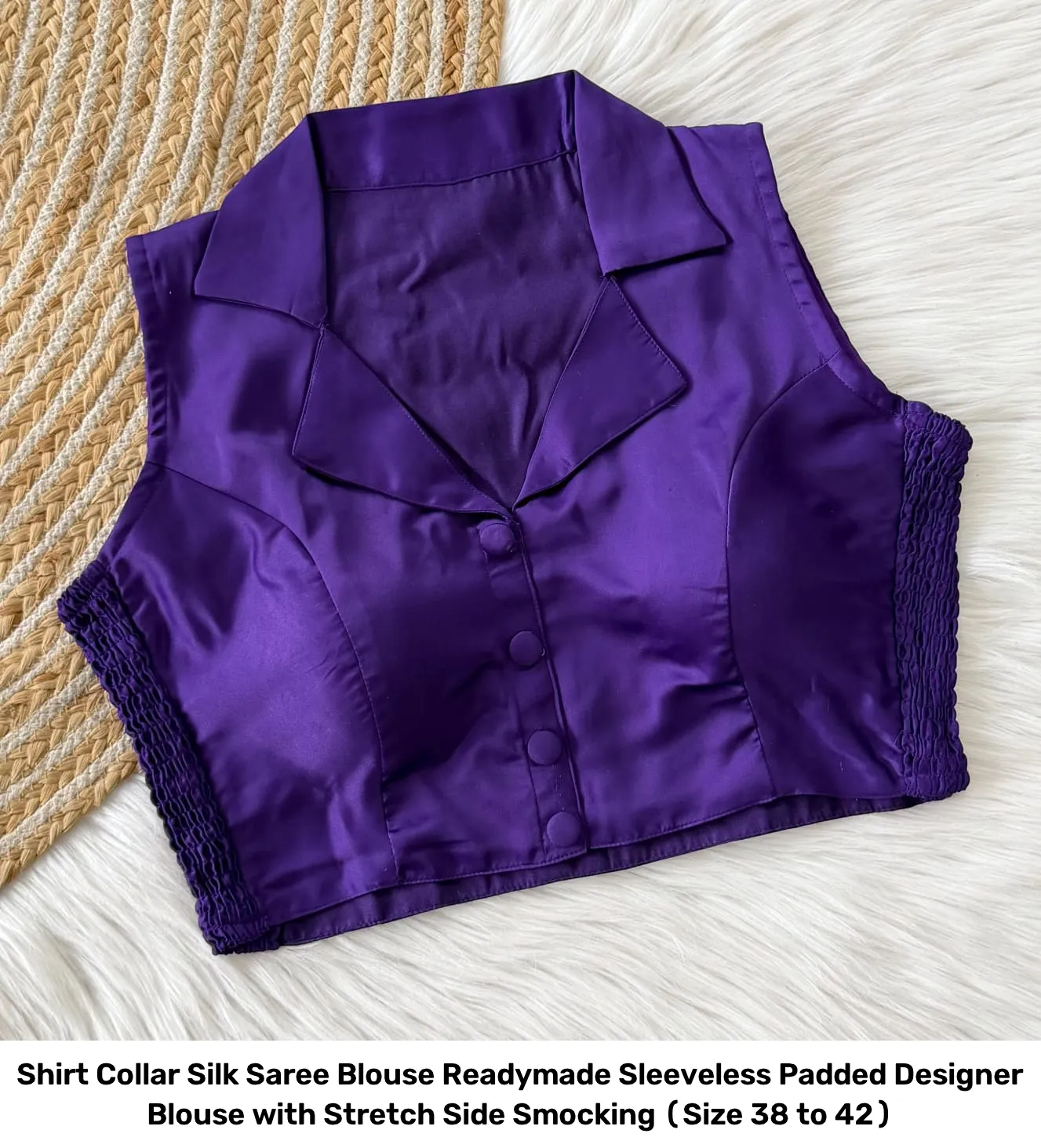 Shirt Collar Silk Saree Blouse Readymade – Sleeveless Padded Designer Blouse with Stretch Side Smocking (Size 38 to 42) 21