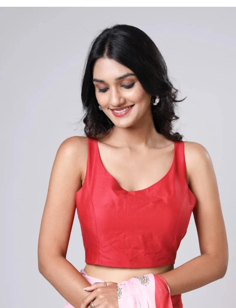 Sleeveless Designer Saree Blouse for Women | Ready-Made Scoop Neck Party Wear Blouse with Back Tie-Up