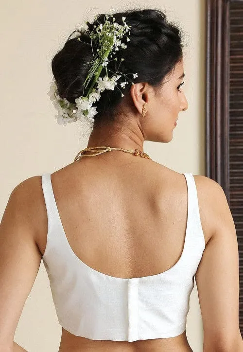 Sleeveless Raw Silk Saree Blouse | Plain Deep U-Back Neck Readymade Choli [Multiple Colors]