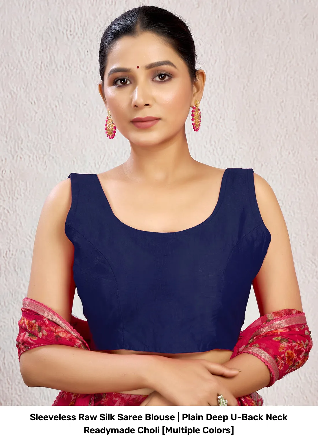 Sleeveless Raw Silk Saree Blouse | Plain Deep U-Back Neck Readymade Choli [Multiple Colors] 11