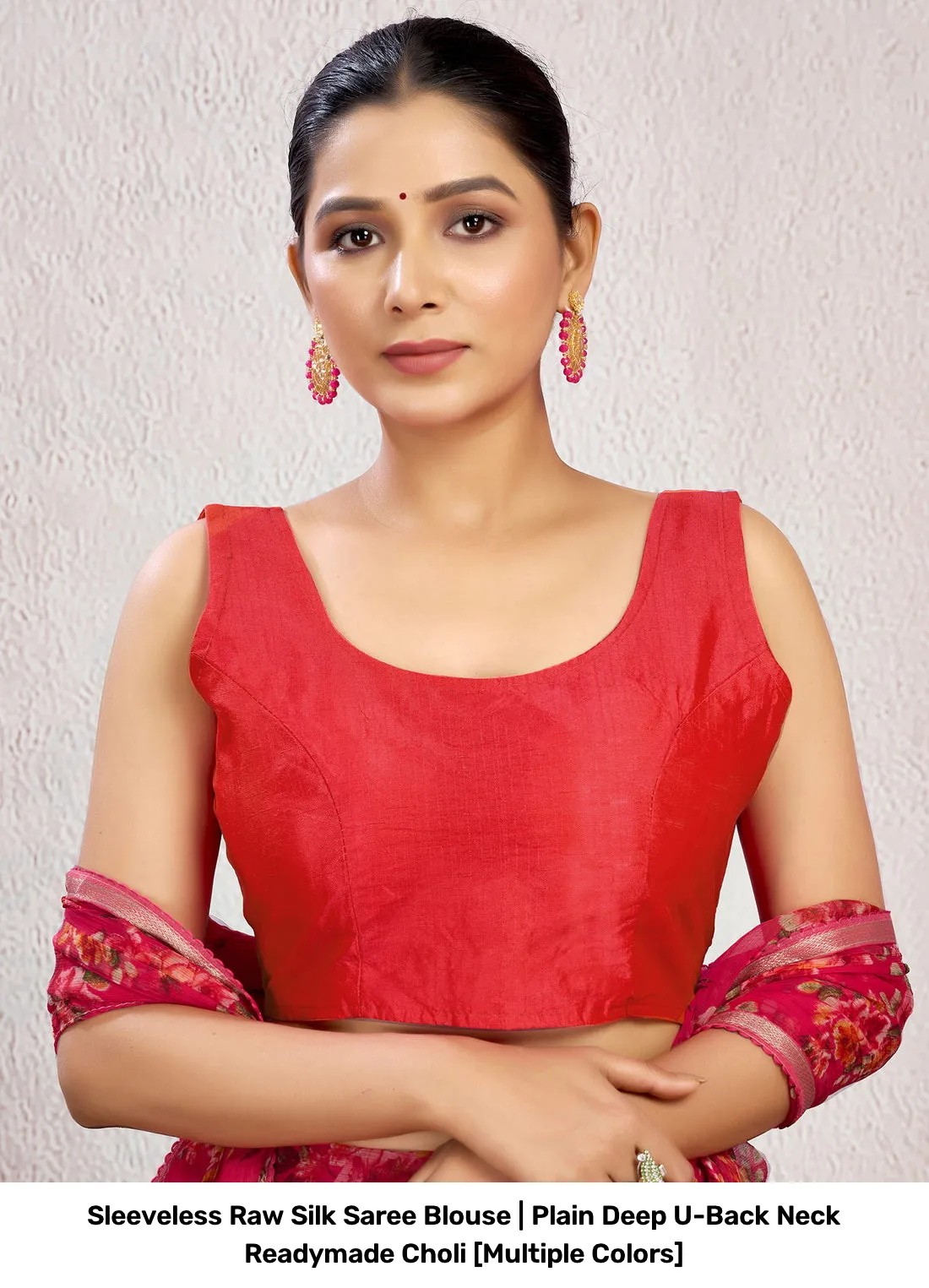 Sleeveless Raw Silk Saree Blouse | Plain Deep U-Back Neck Readymade Choli [Multiple Colors] 17
