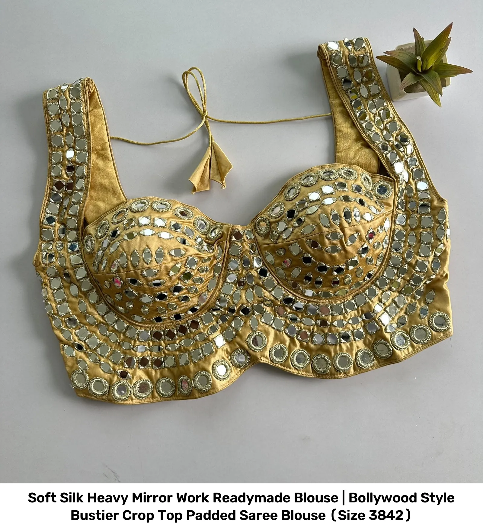 Soft Silk Heavy Mirror Work Readymade Blouse | Bollywood Style Bustier Crop Top Padded Saree Blouse (Size 38–42) 4