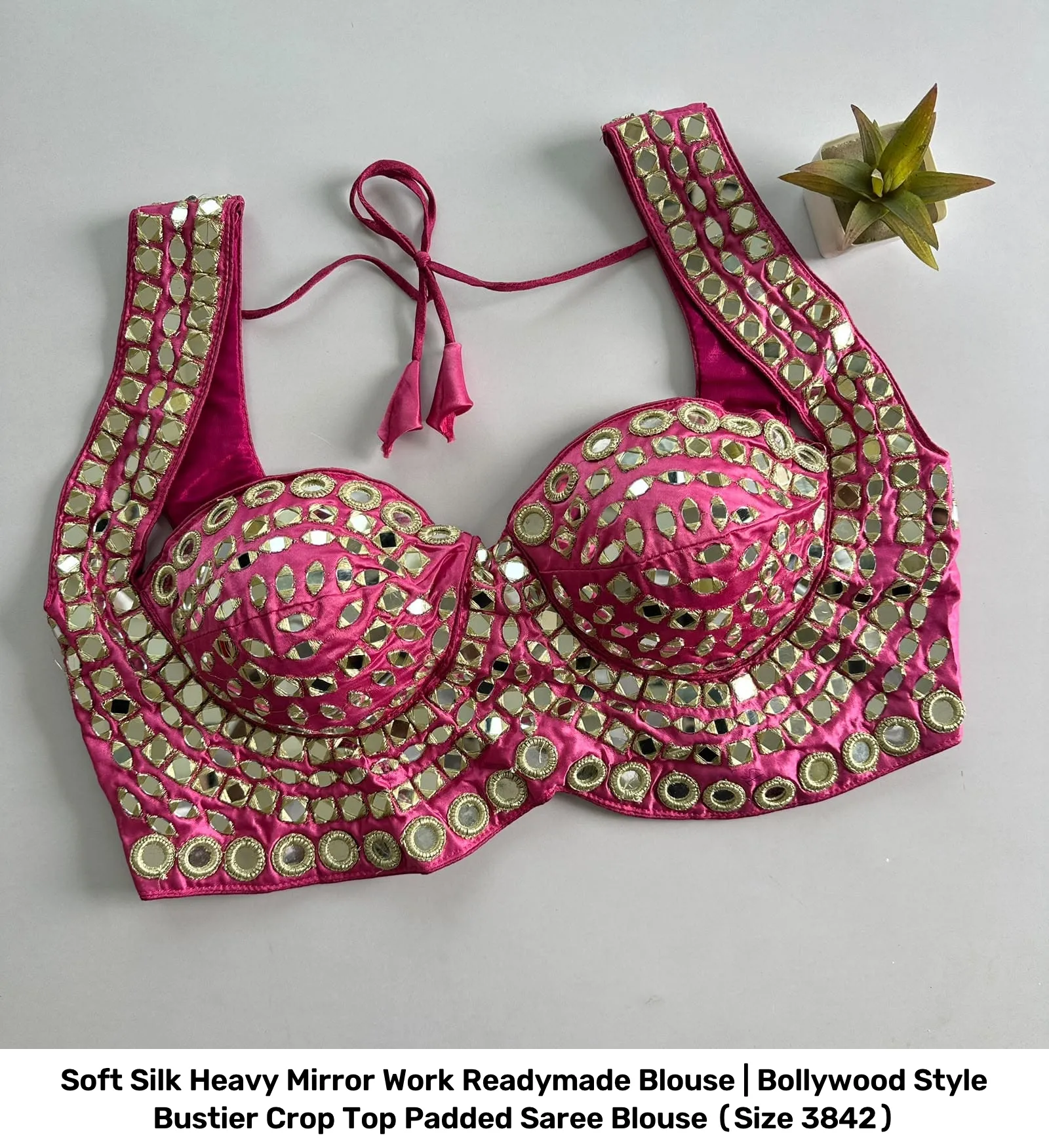 Soft Silk Heavy Mirror Work Readymade Blouse | Bollywood Style Bustier Crop Top Padded Saree Blouse (Size 38–42) 5