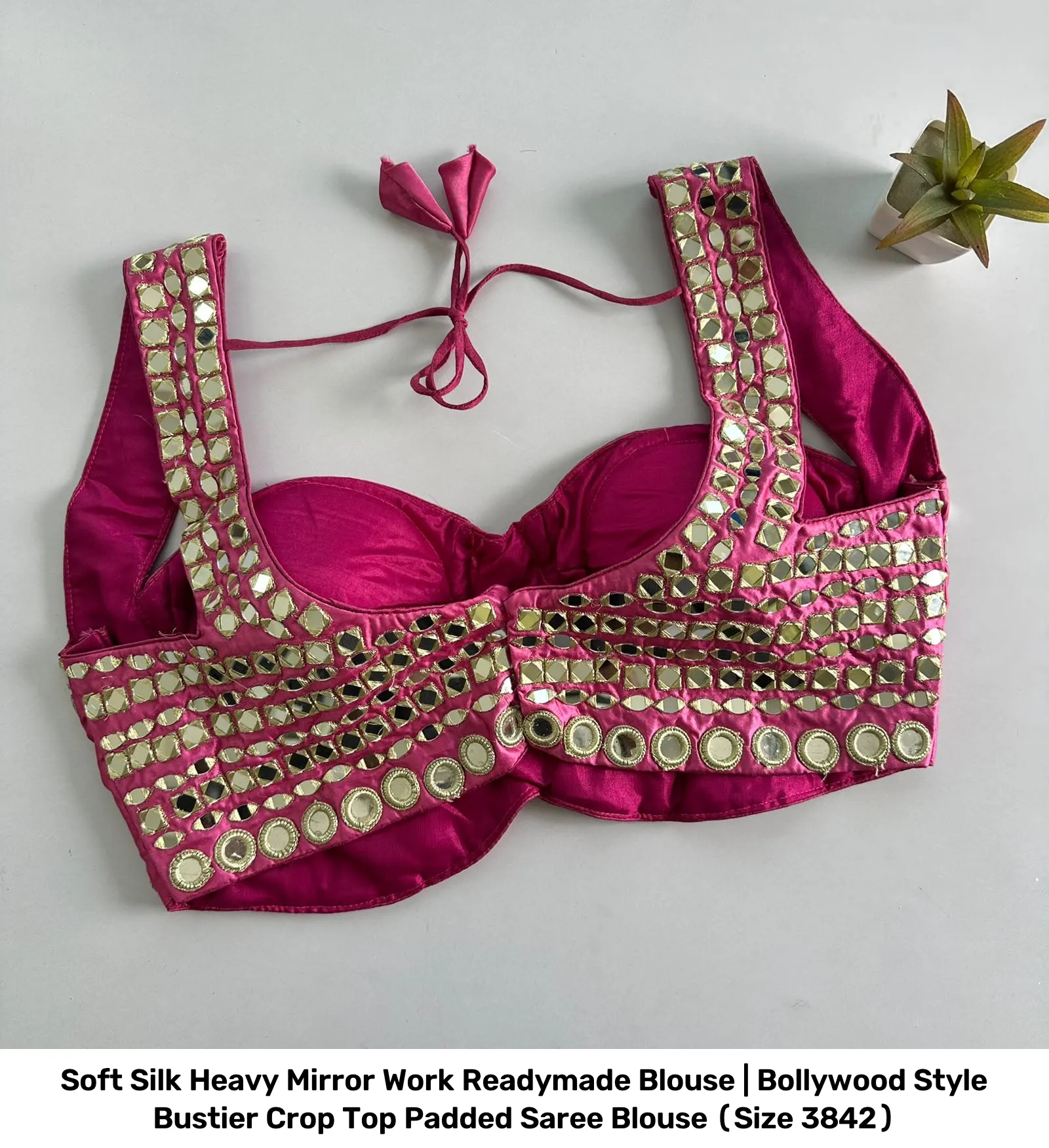 Soft Silk Heavy Mirror Work Readymade Blouse | Bollywood Style Bustier Crop Top Padded Saree Blouse (Size 38–42) 6