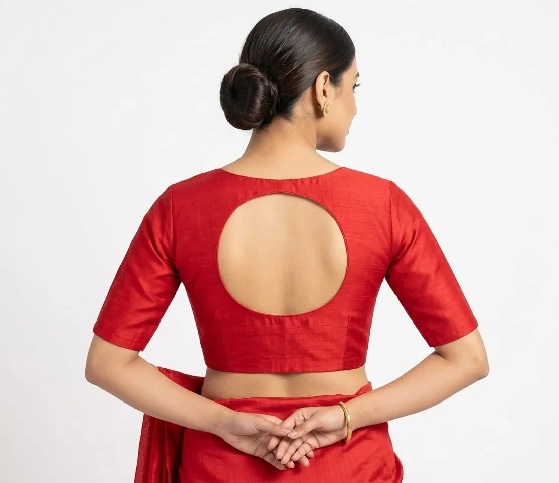 Solid Raw Silk Readymade Blouse with Back Cutout Design – Ready to Wear, Padded Choli