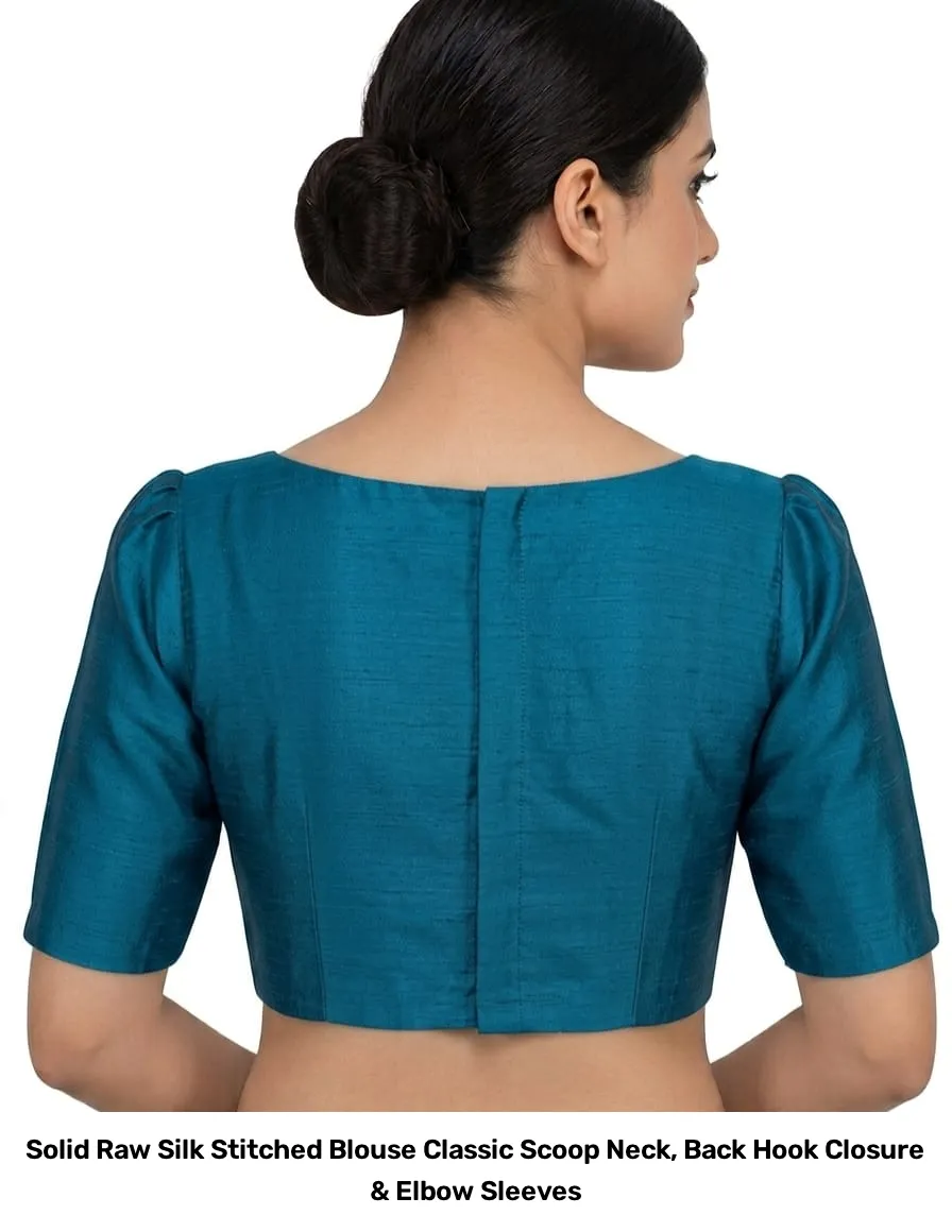 Solid Raw Silk Stitched Blouse – Classic Scoop Neck, Back Hook Closure & Elbow Sleeves 2