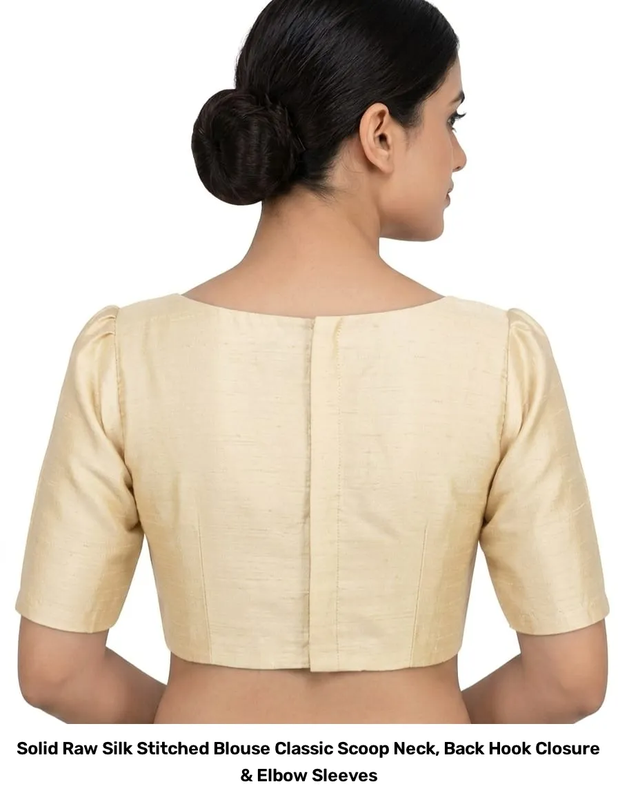 Solid Raw Silk Stitched Blouse – Classic Scoop Neck, Back Hook Closure & Elbow Sleeves 3