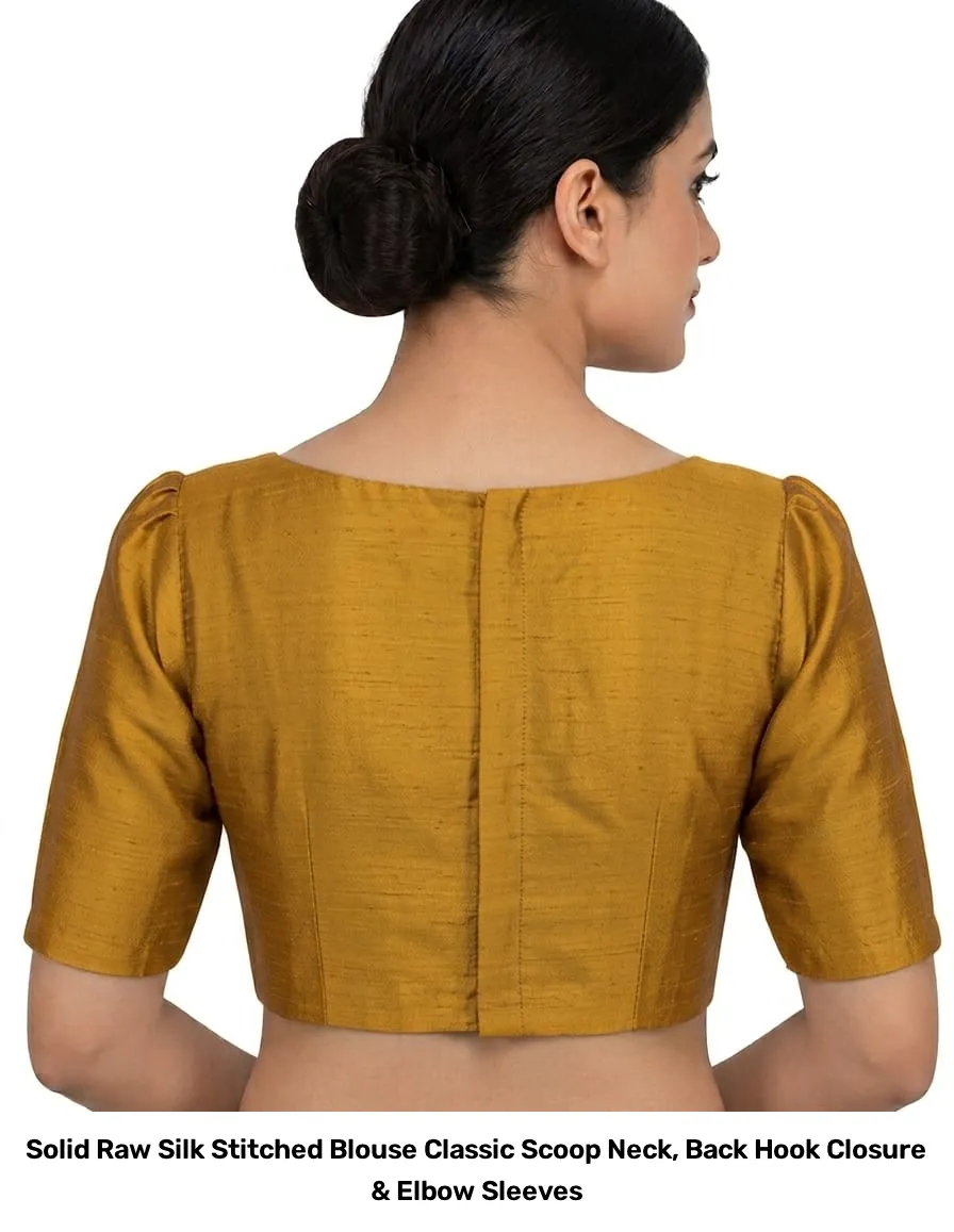 Solid Raw Silk Stitched Blouse – Classic Scoop Neck, Back Hook Closure & Elbow Sleeves 4