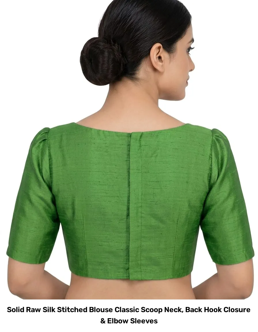 Solid Raw Silk Stitched Blouse – Classic Scoop Neck, Back Hook Closure & Elbow Sleeves 5