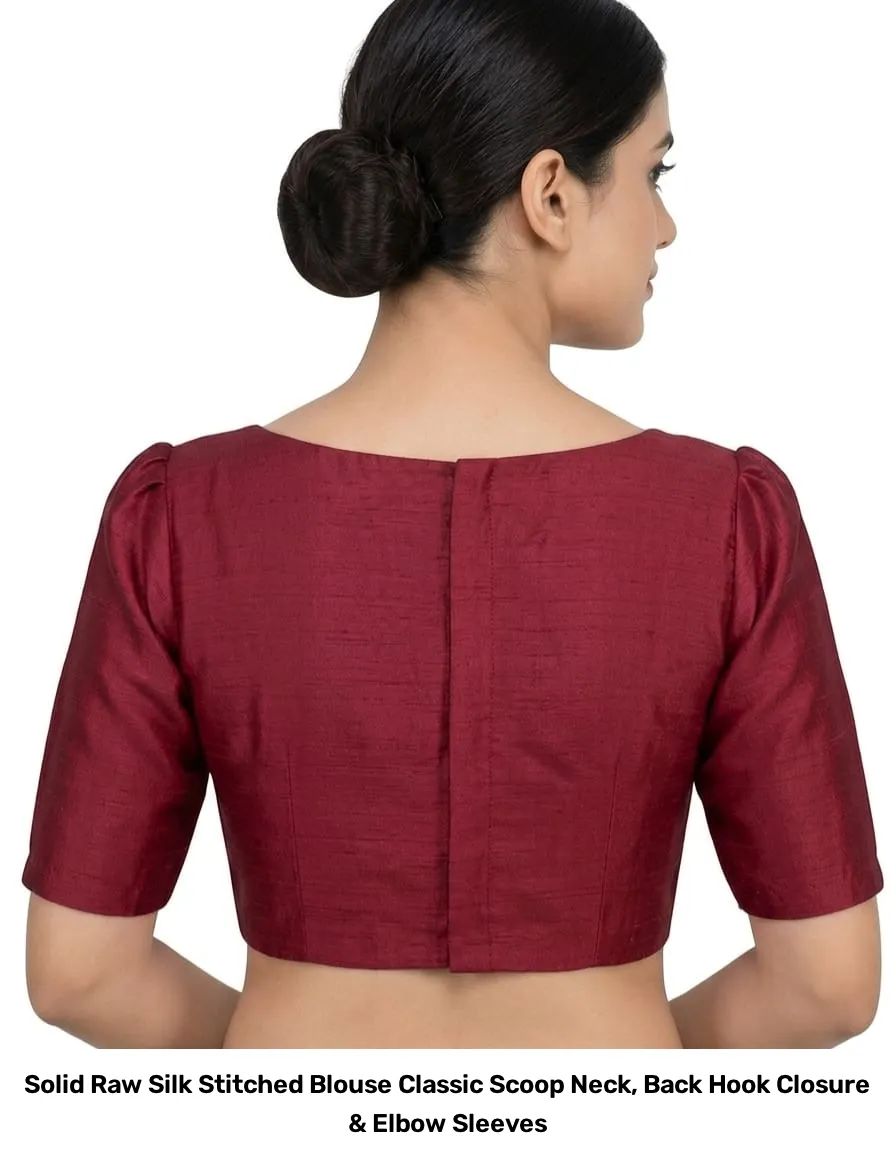 Solid Raw Silk Stitched Blouse – Classic Scoop Neck, Back Hook Closure & Elbow Sleeves 7