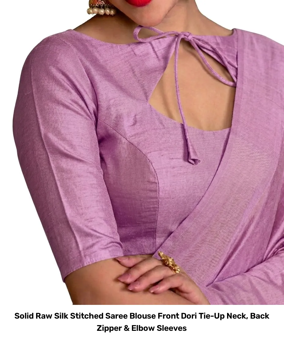 Solid Raw Silk Stitched Saree Blouse – Front Dori Tie-Up Neck, Back Zipper & Elbow Sleeves 3