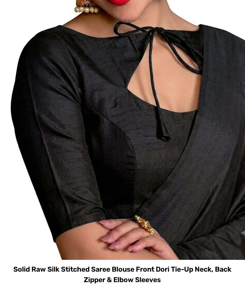 Solid Raw Silk Stitched Saree Blouse – Front Dori Tie-Up Neck, Back Zipper & Elbow Sleeves 5