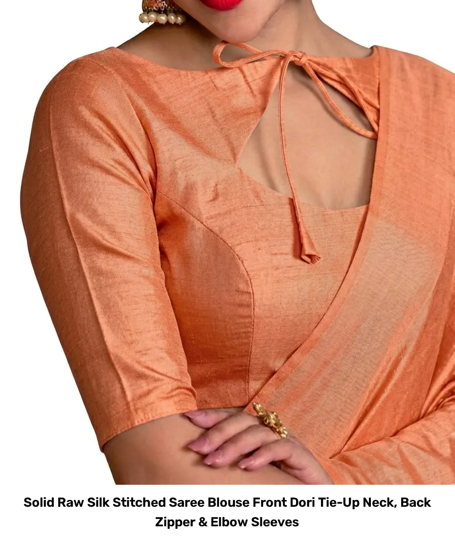 Solid Raw Silk Stitched Saree Blouse – Front Dori Tie-Up Neck, Back Zipper & Elbow Sleeves 6