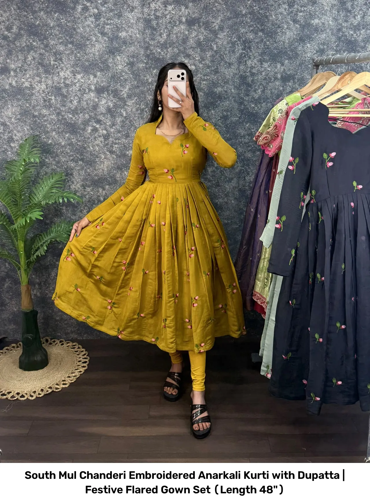 South Mul Chanderi Embroidered Anarkali Kurti with Dupatta | Festive Flared Gown Set (Length 48") 10