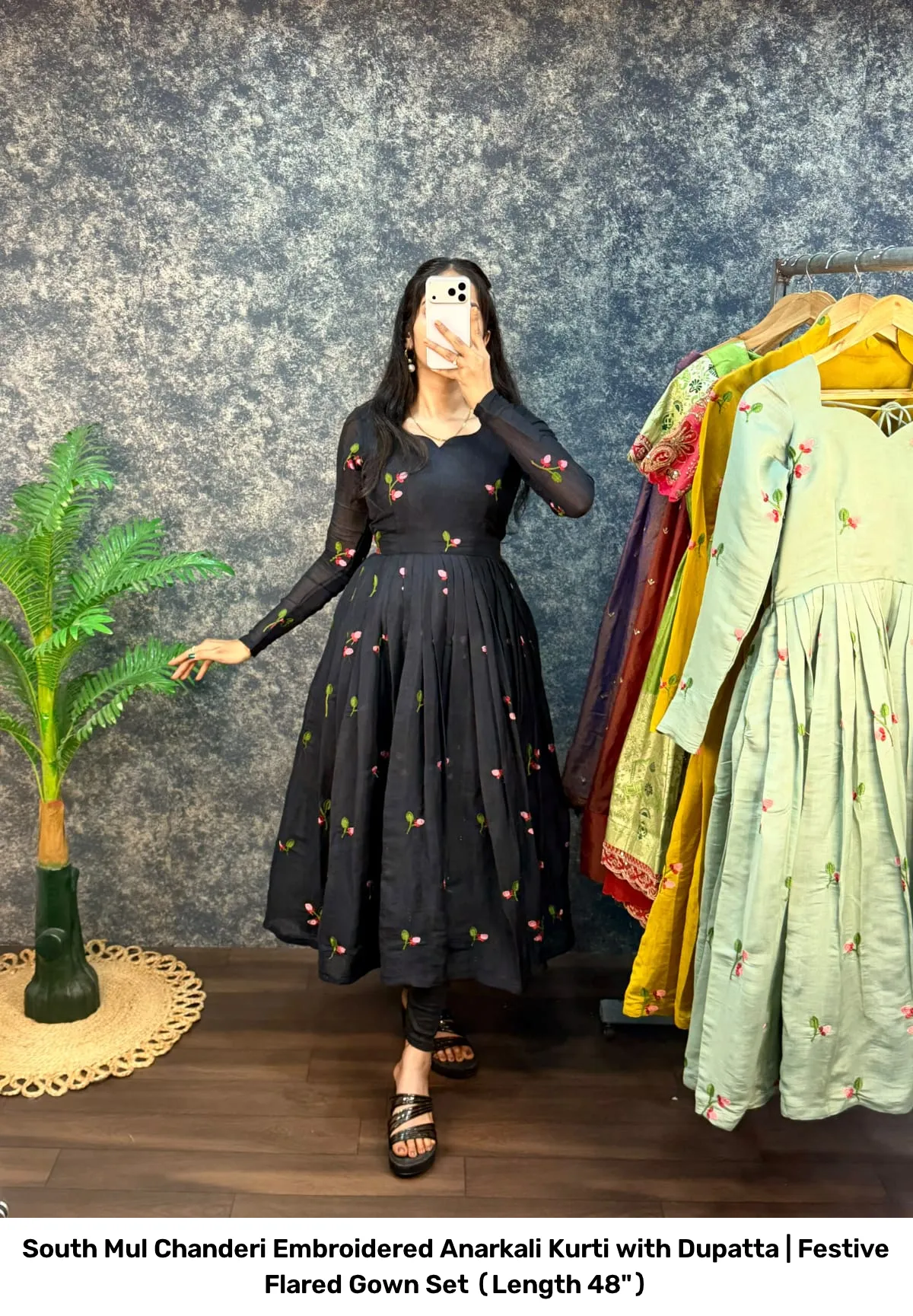 South Mul Chanderi Embroidered Anarkali Kurti with Dupatta | Festive Flared Gown Set (Length 48") 12