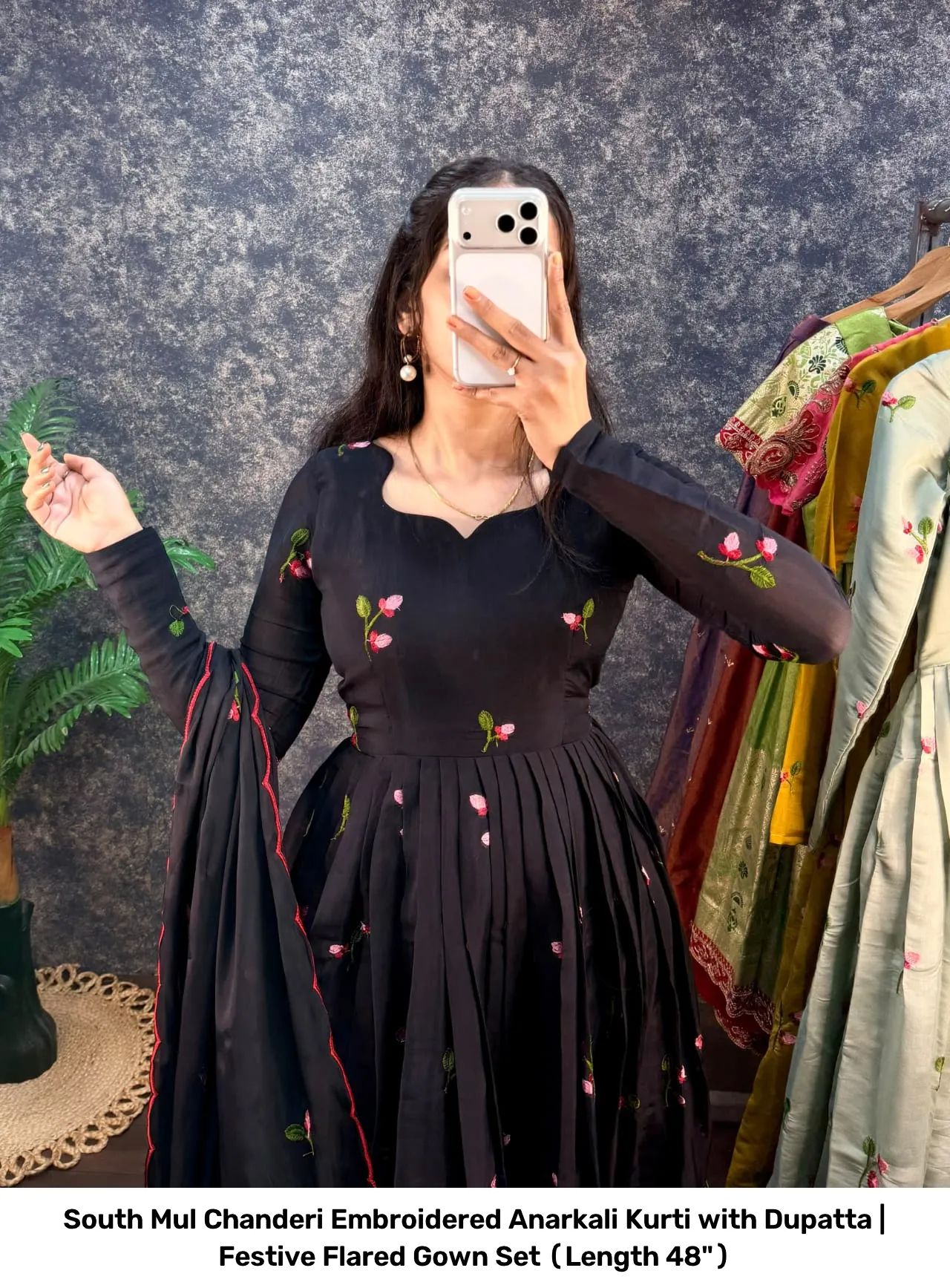 South Mul Chanderi Embroidered Anarkali Kurti with Dupatta | Festive Flared Gown Set (Length 48") 5