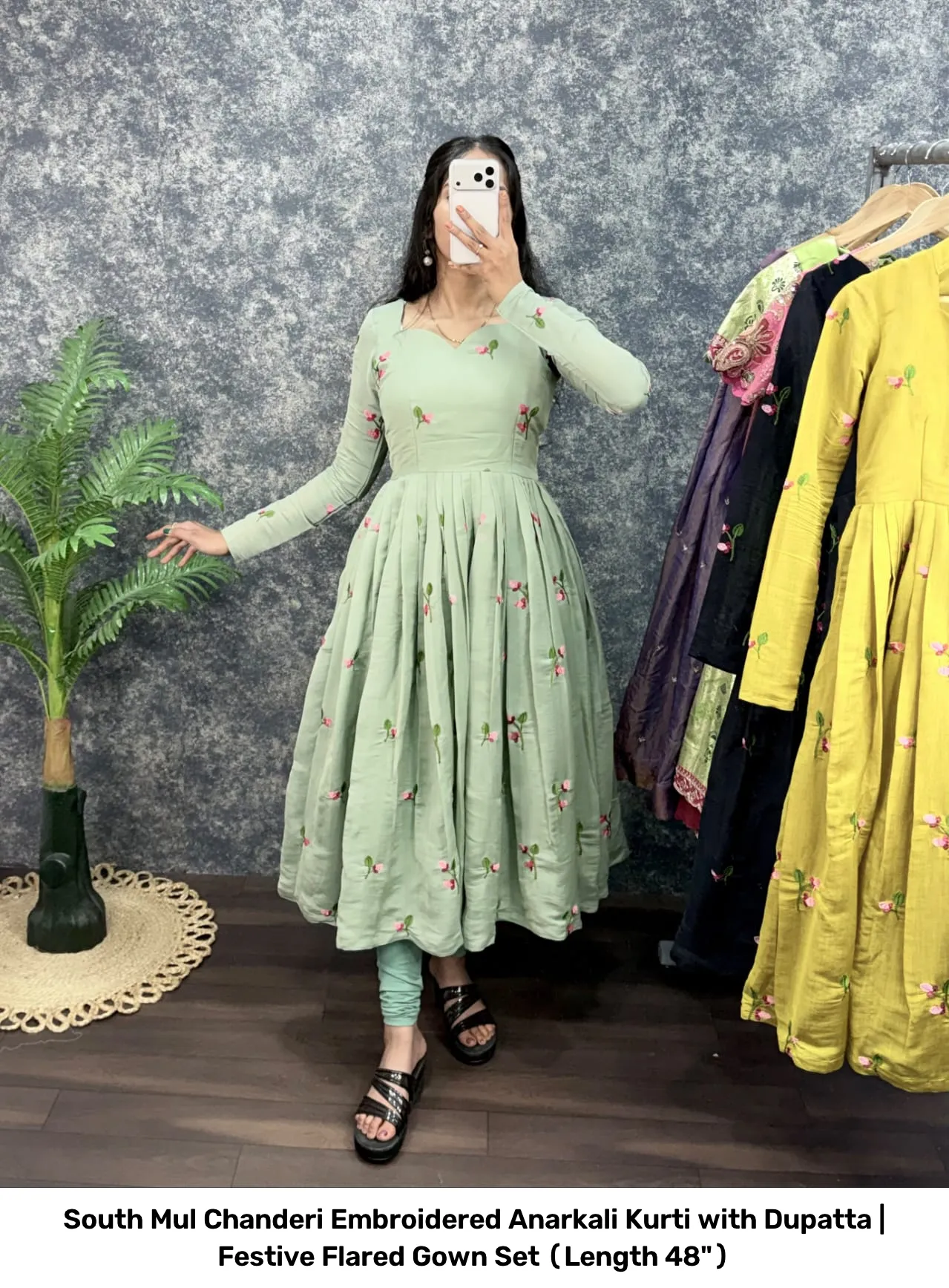 South Mul Chanderi Embroidered Anarkali Kurti with Dupatta | Festive Flared Gown Set (Length 48") 6