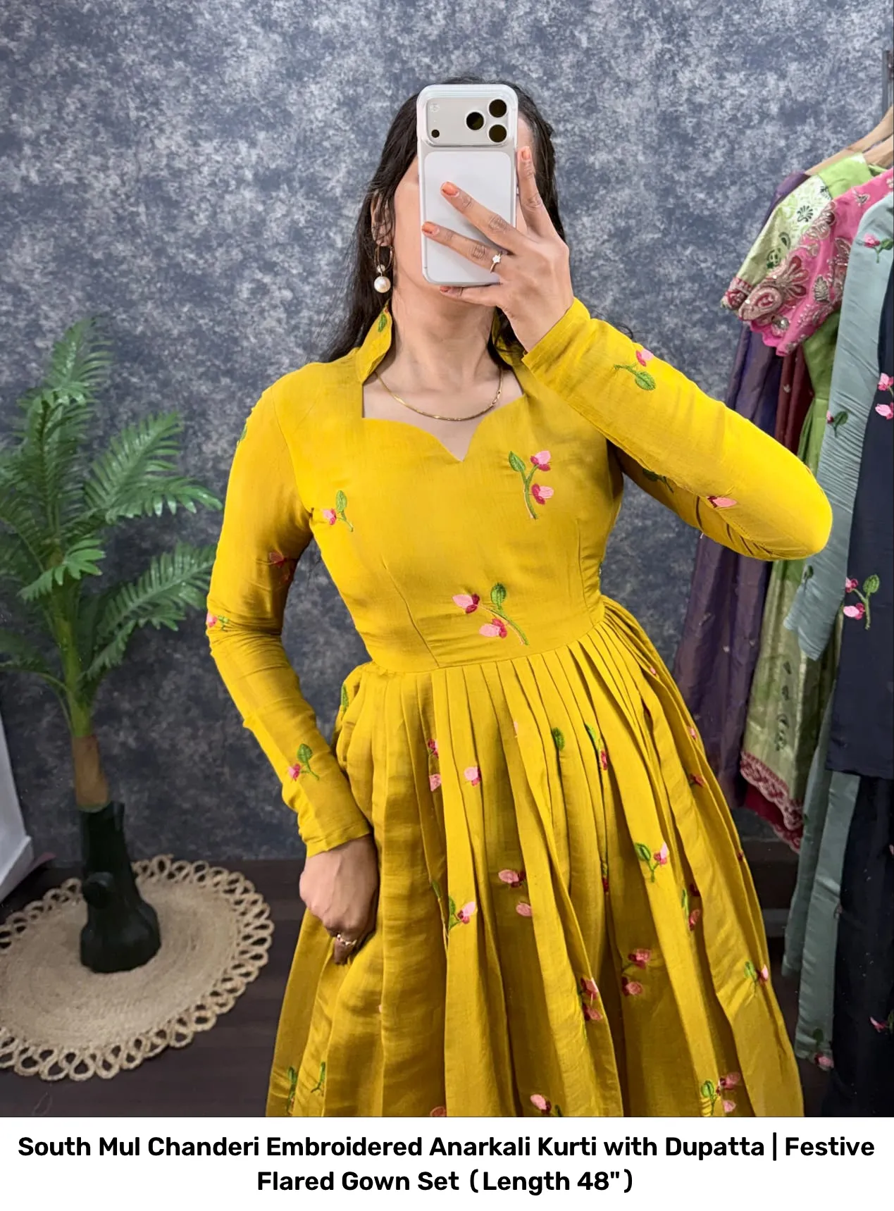 South Mul Chanderi Embroidered Anarkali Kurti with Dupatta | Festive Flared Gown Set (Length 48") 9