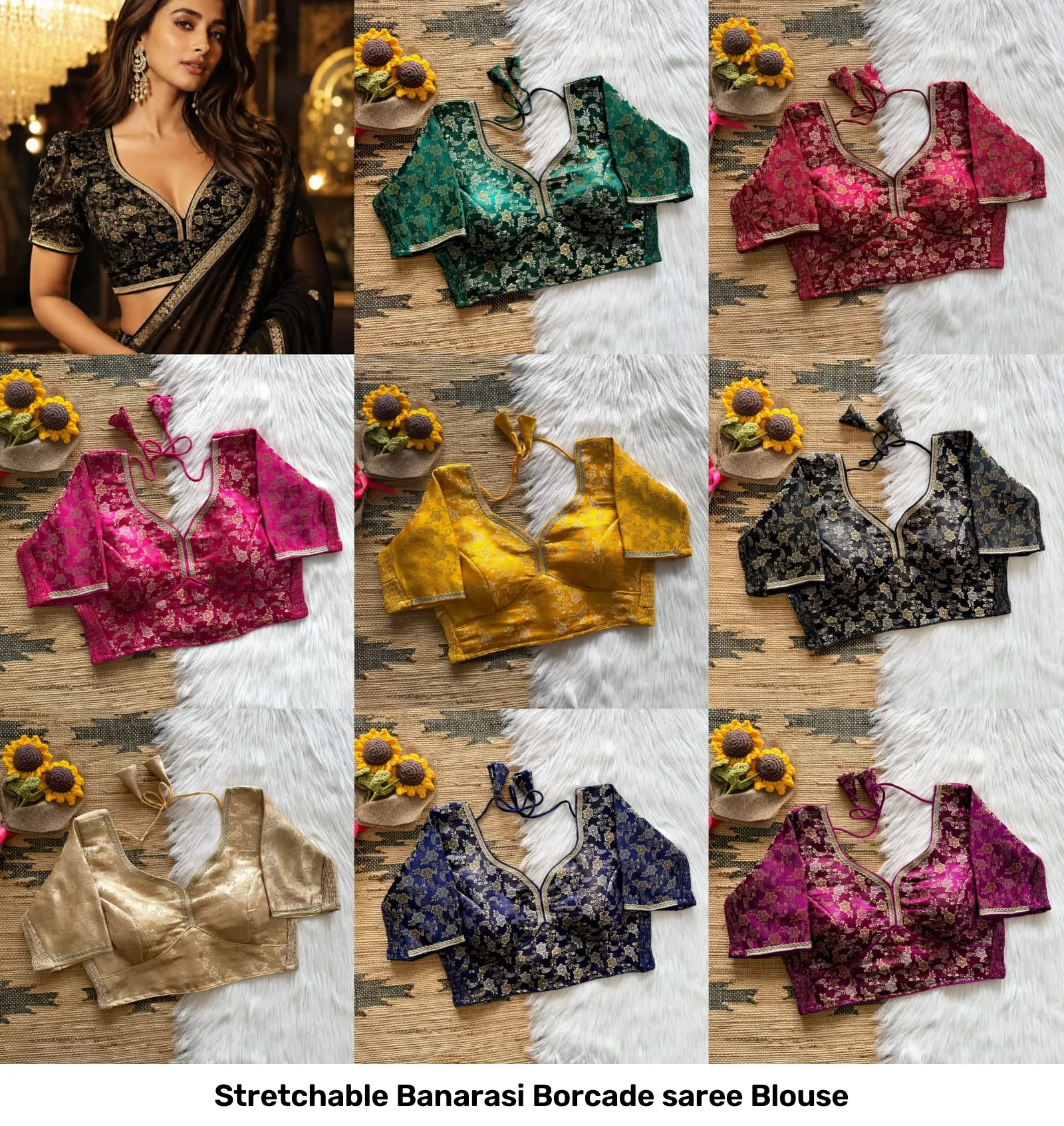 Stretchable Banarasi Borcade saree Blouse 14
