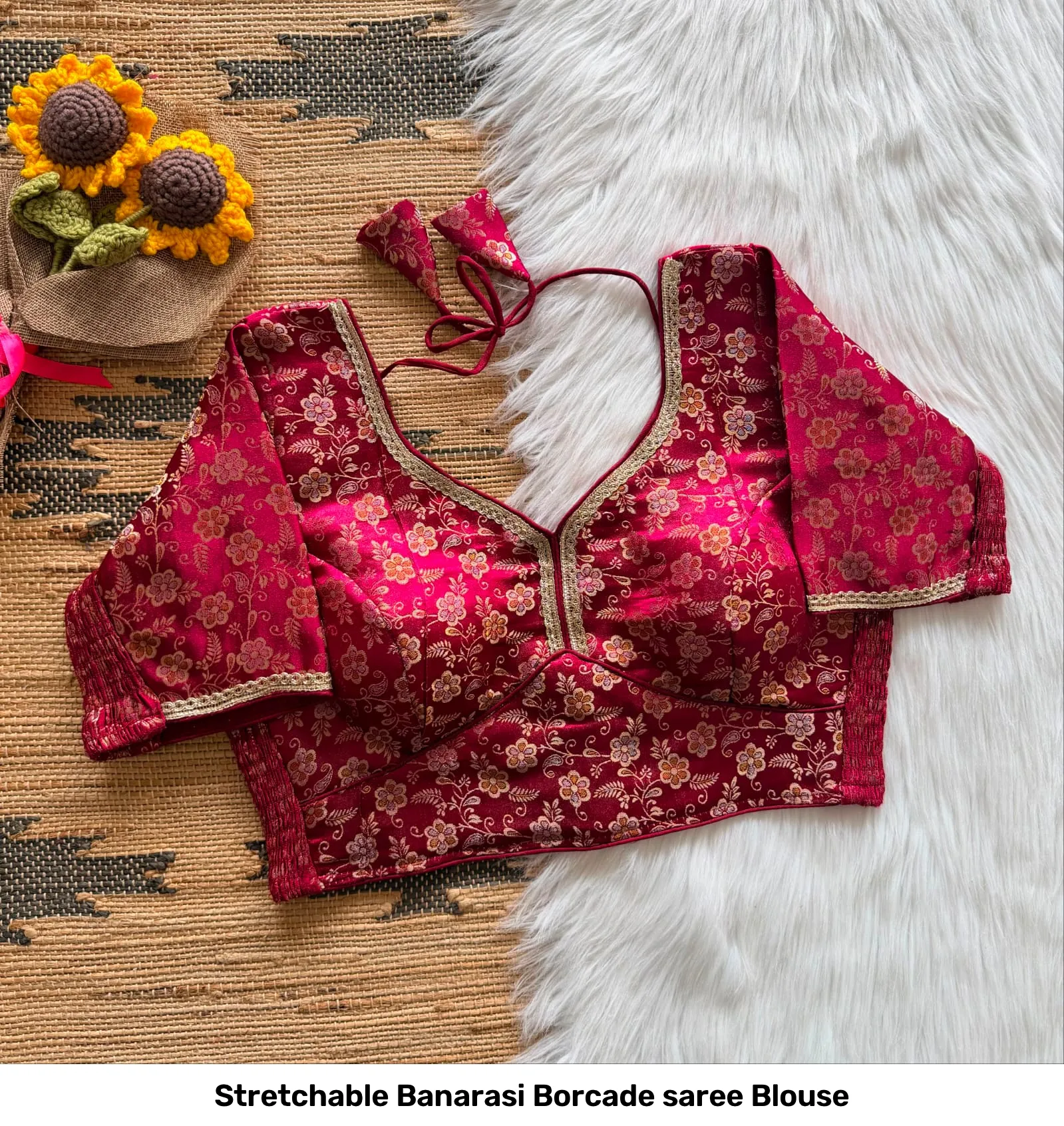 Stretchable Banarasi Borcade saree Blouse 2