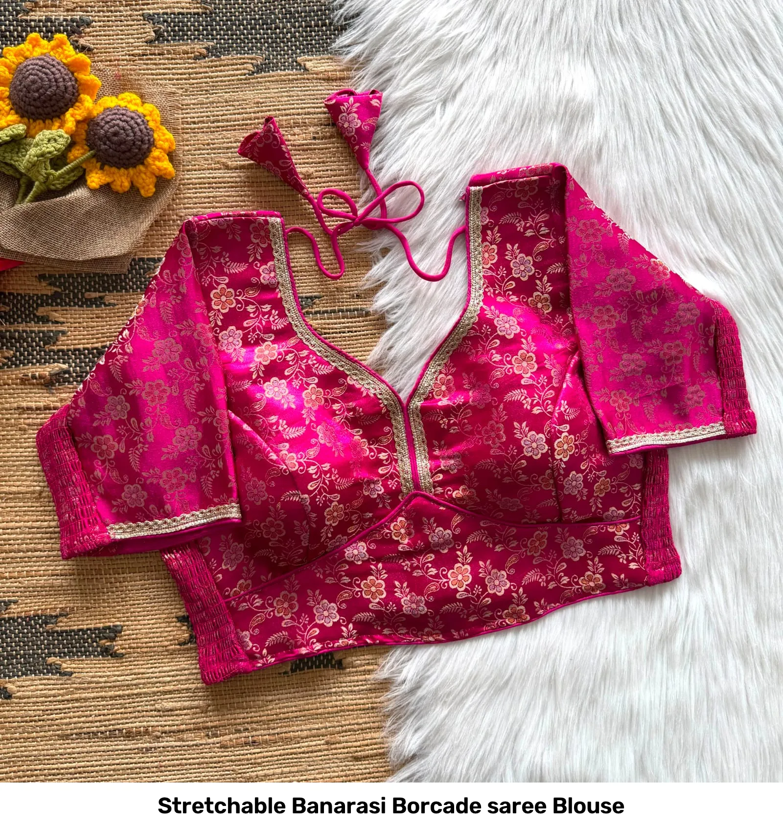 Stretchable Banarasi Borcade saree Blouse 3