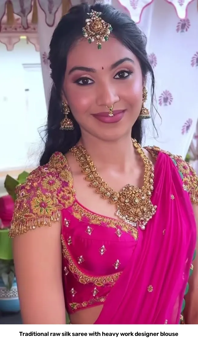 Traditional raw silk saree with heavy work designer blouse 2
