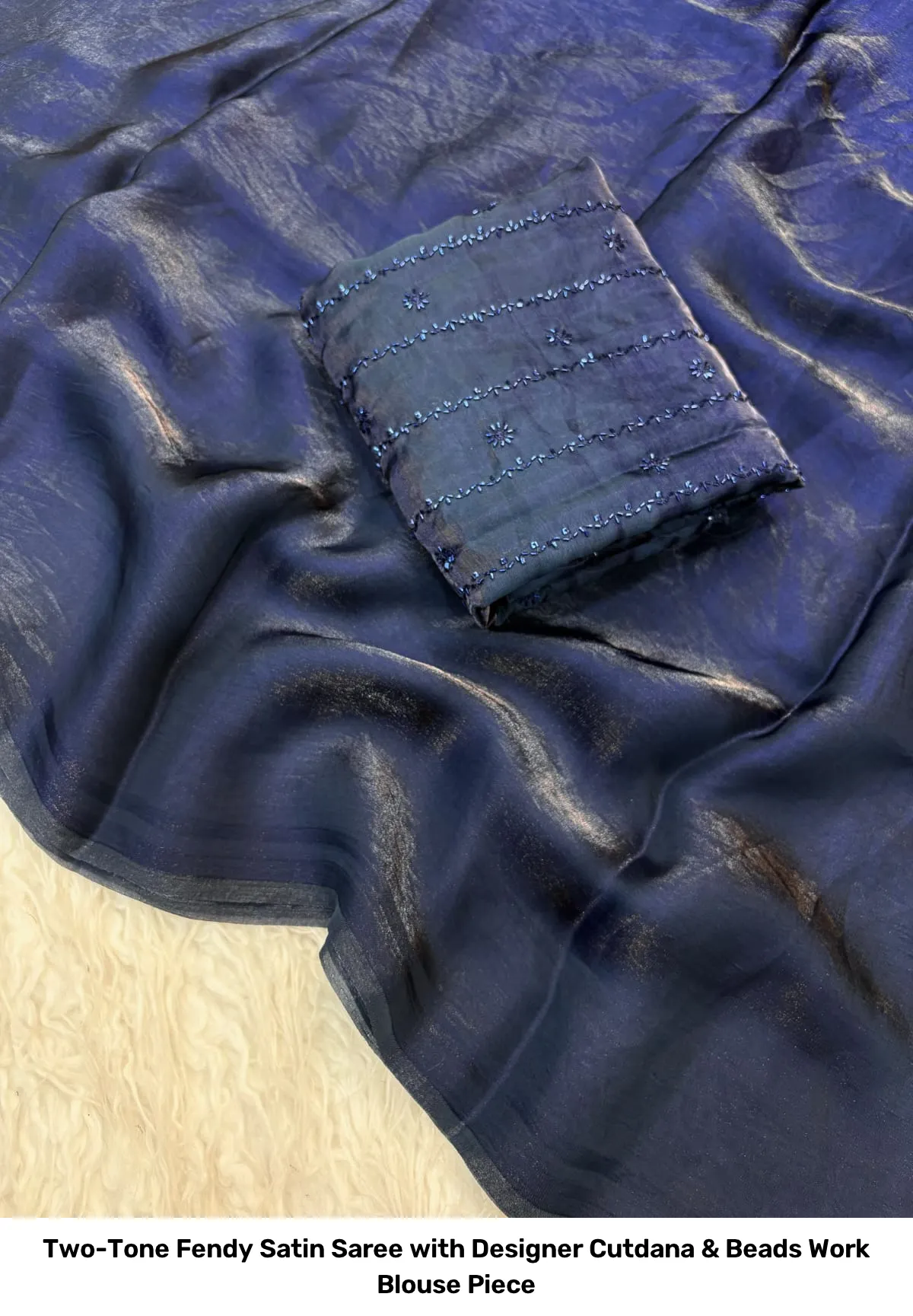 Two-Tone Fendy Satin Saree with Designer Cutdana & Beads Work Blouse Piece 2