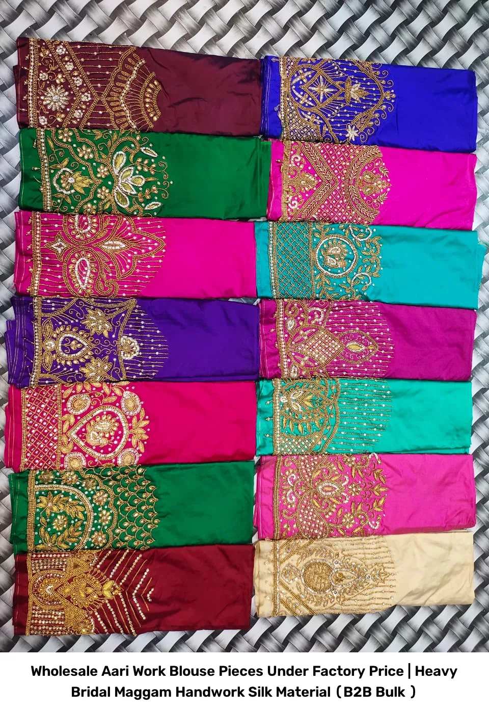 Wholesale Aari Work Blouse Pieces Under Factory Price | Heavy Bridal Maggam Handwork Silk Material (B2B Bulk ) 2