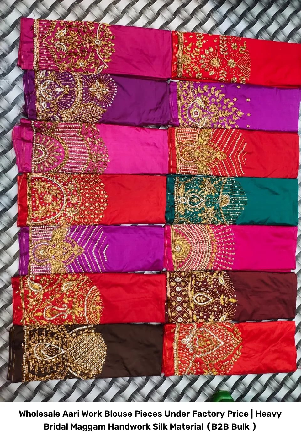 Wholesale Aari Work Blouse Pieces Under Factory Price | Heavy Bridal Maggam Handwork Silk Material (B2B Bulk ) 3