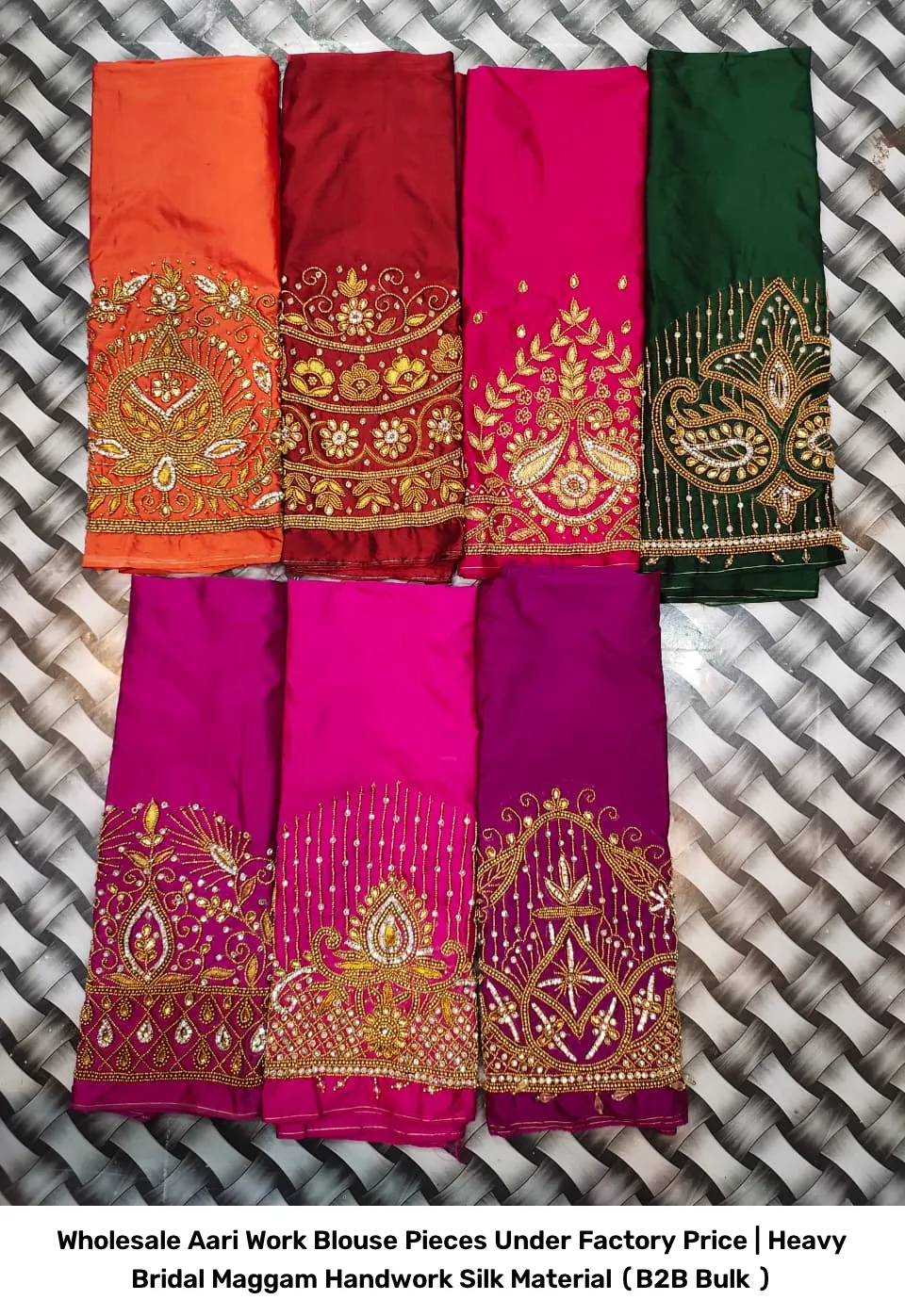 Wholesale Aari Work Blouse Pieces Under Factory Price | Heavy Bridal Maggam Handwork Silk Material (B2B Bulk ) 4