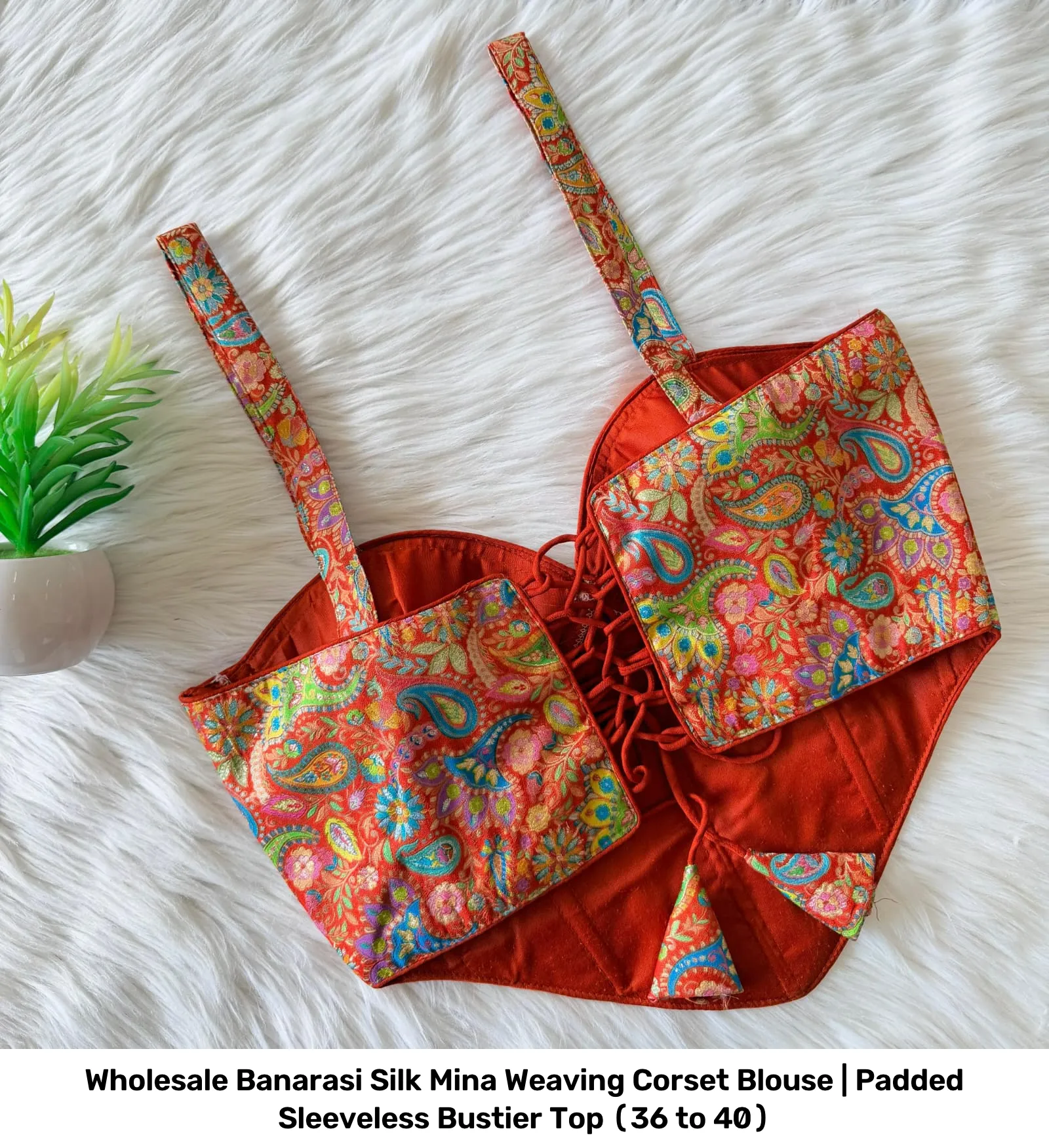 Wholesale Banarasi Silk Mina Weaving Corset Blouse | Padded Sleeveless Bustier Top (36 to 40) 6