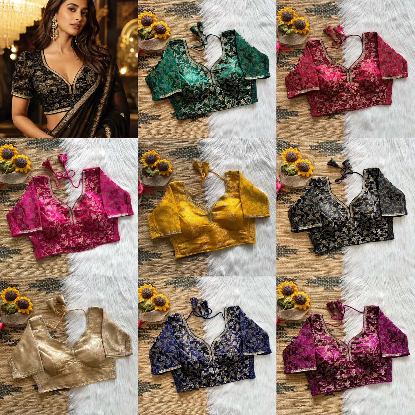 Wholesale Banarasi Silk Stretchable Saree Blouse | Designer V-Neck Readymade Blouse for Women