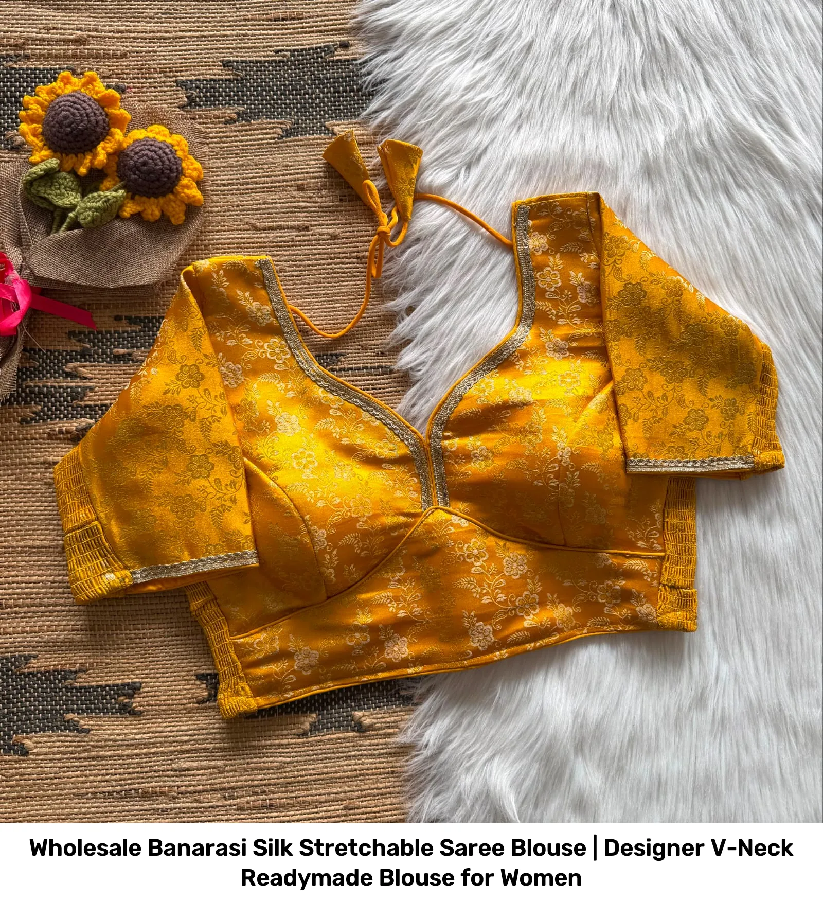Wholesale Banarasi Silk Stretchable Saree Blouse | Designer V-Neck Readymade Blouse for Women 10