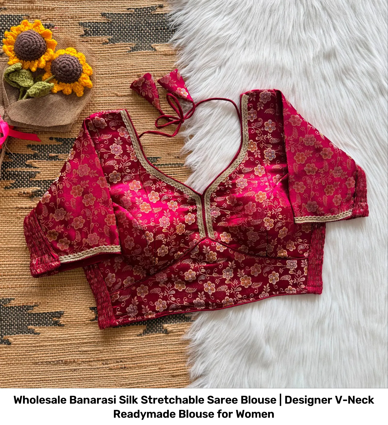 Wholesale Banarasi Silk Stretchable Saree Blouse | Designer V-Neck Readymade Blouse for Women 13
