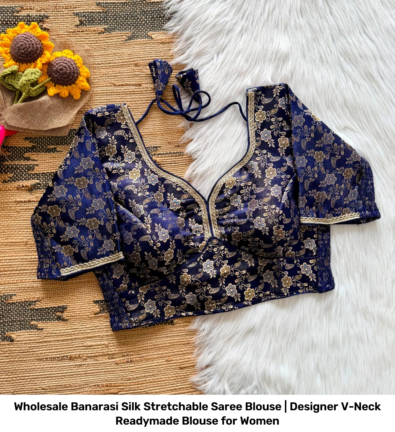 Wholesale Banarasi Silk Stretchable Saree Blouse | Designer V-Neck Readymade Blouse for Women 14