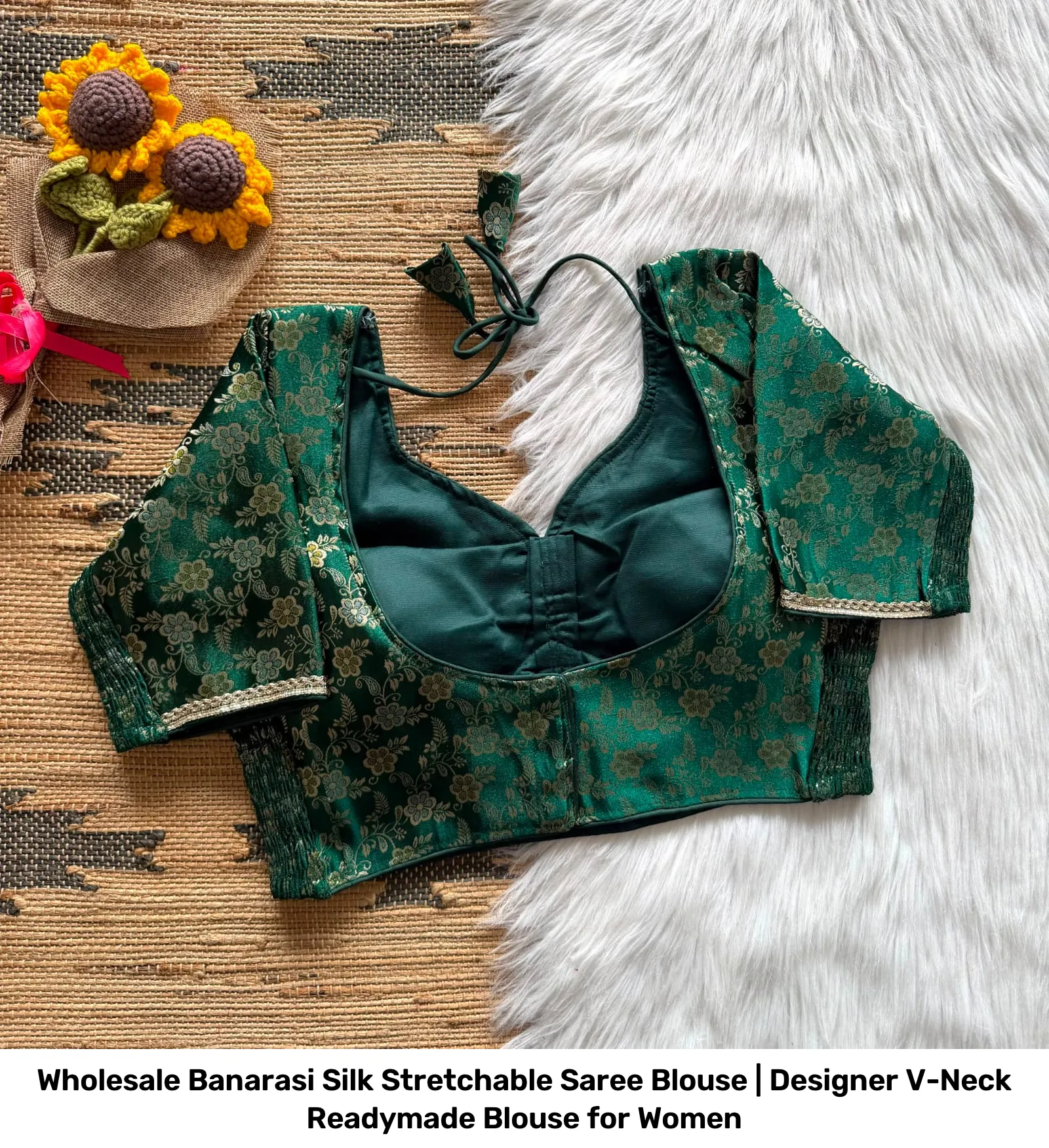 Wholesale Banarasi Silk Stretchable Saree Blouse | Designer V-Neck Readymade Blouse for Women 15