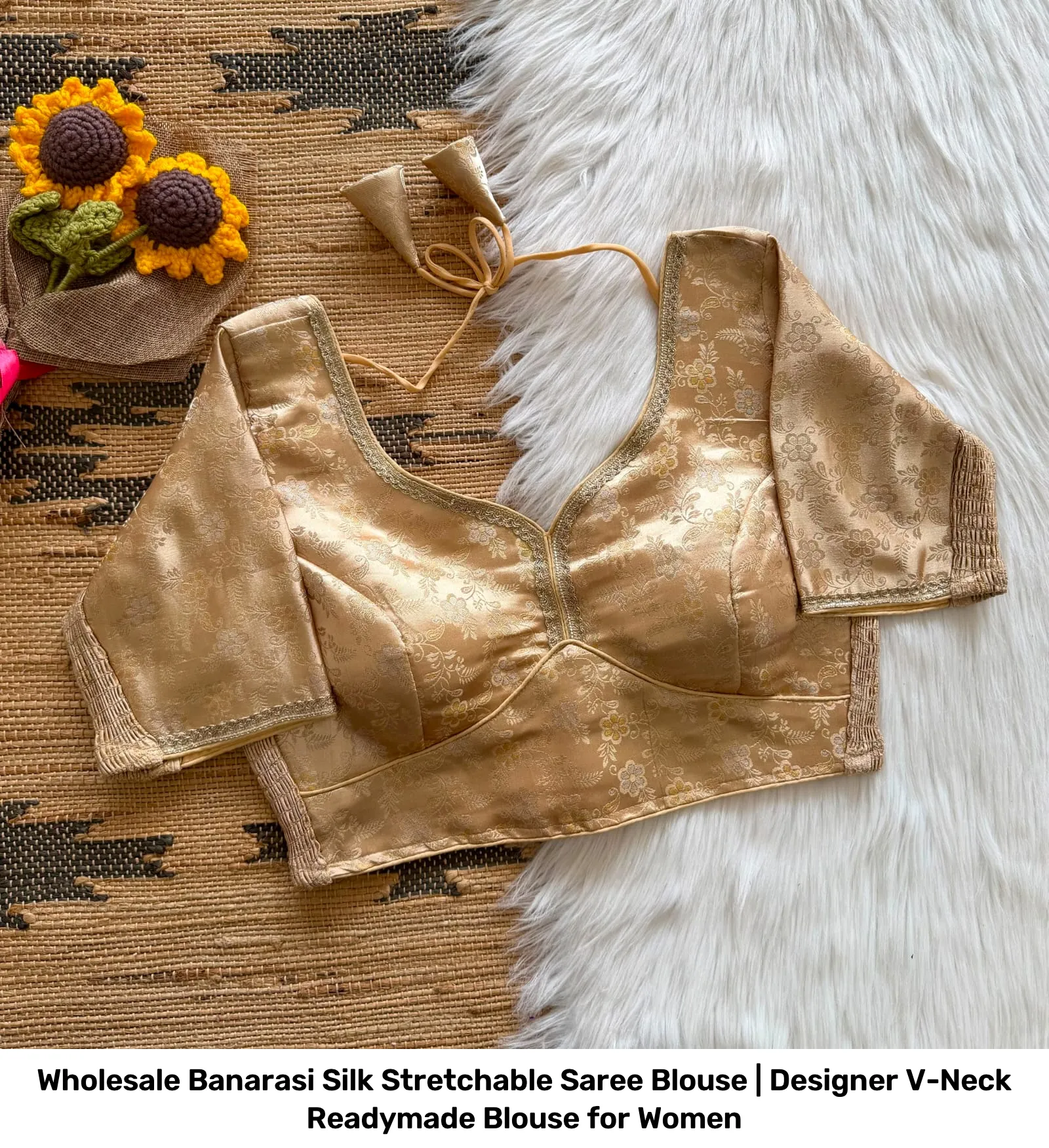 Wholesale Banarasi Silk Stretchable Saree Blouse | Designer V-Neck Readymade Blouse for Women 5