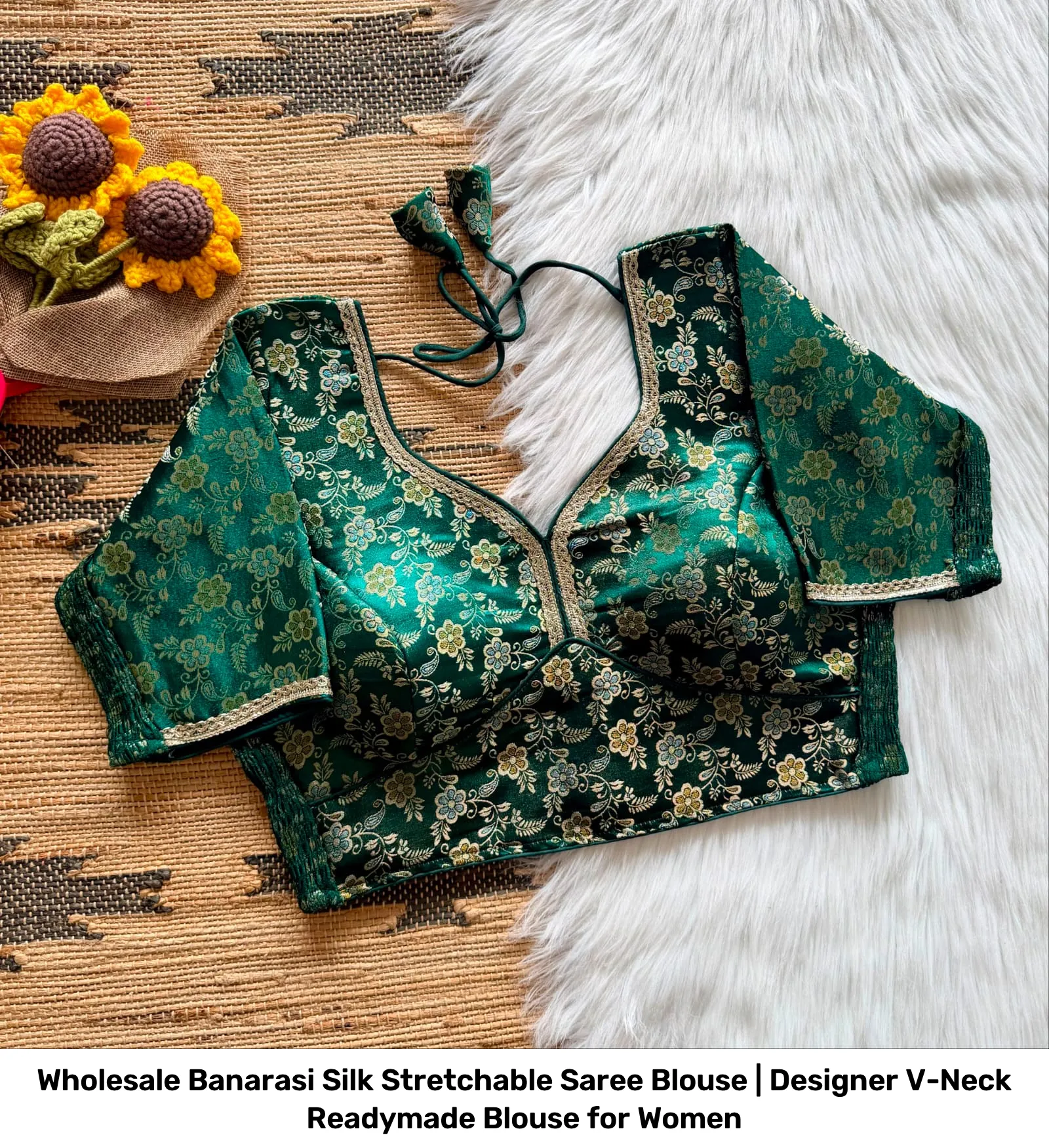 Wholesale Banarasi Silk Stretchable Saree Blouse | Designer V-Neck Readymade Blouse for Women 7