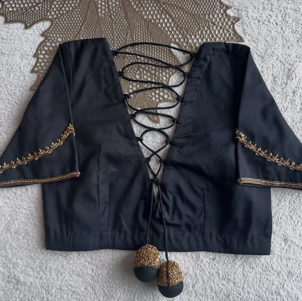 Wholesale Black Designer Blouse with Back Dori & Hand Embroidery | Readymade Fancy Blouses Online 1
