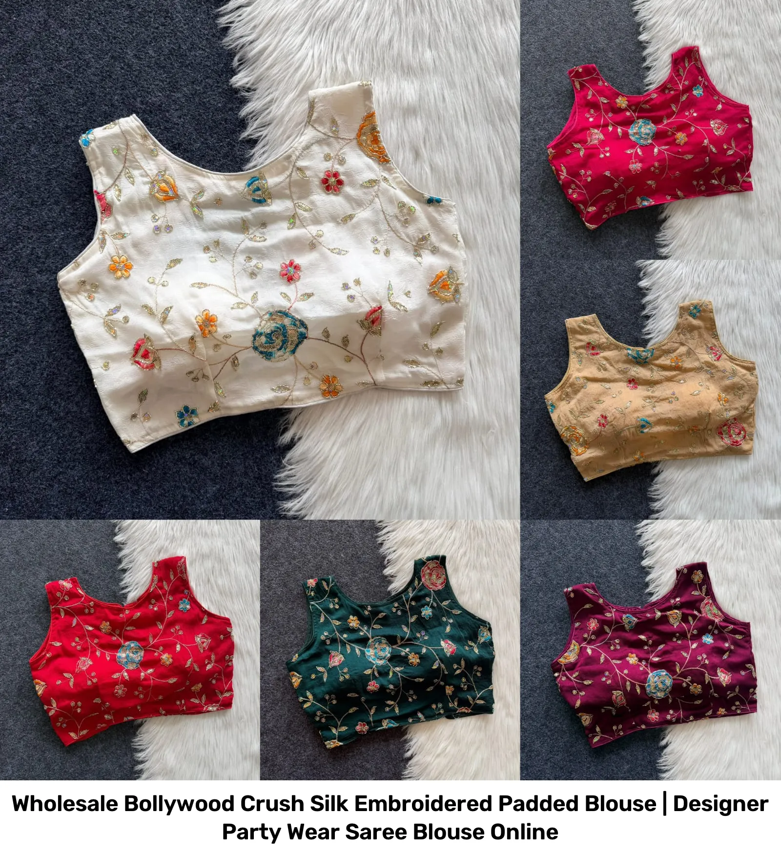 Wholesale Bollywood Crush Silk Embroidered Padded Blouse | Designer Party Wear Saree Blouse Online 7