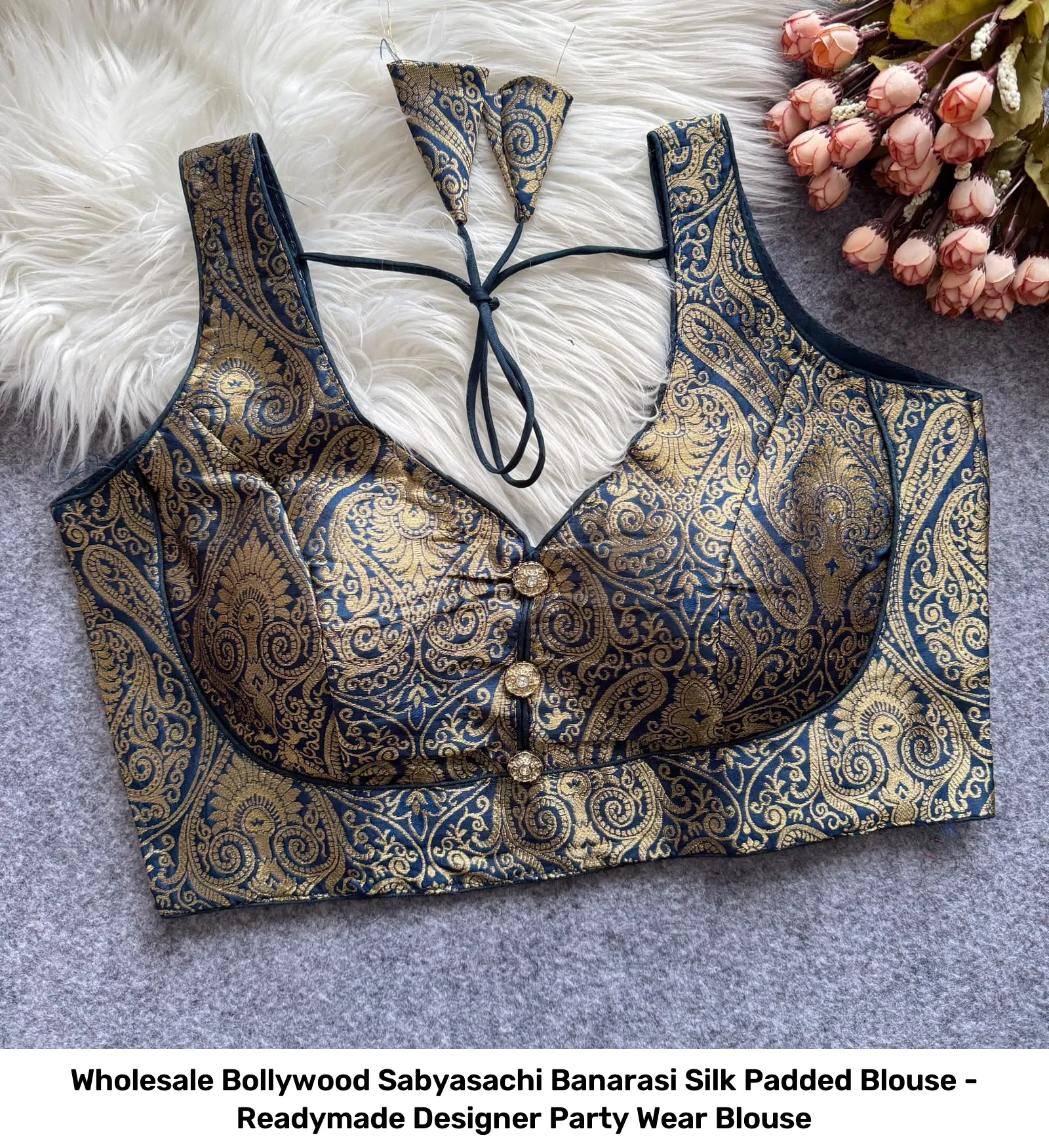 Wholesale Bollywood Sabyasachi Banarasi Silk Padded Blouse - Readymade Designer Party Wear Blouse 10