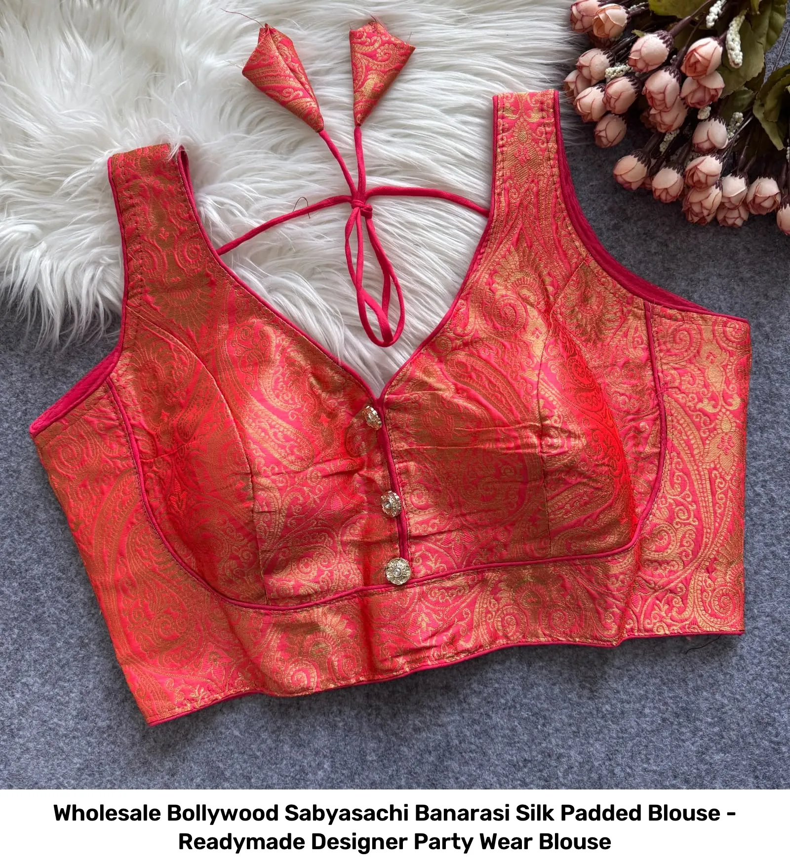 Wholesale Bollywood Sabyasachi Banarasi Silk Padded Blouse - Readymade Designer Party Wear Blouse 11