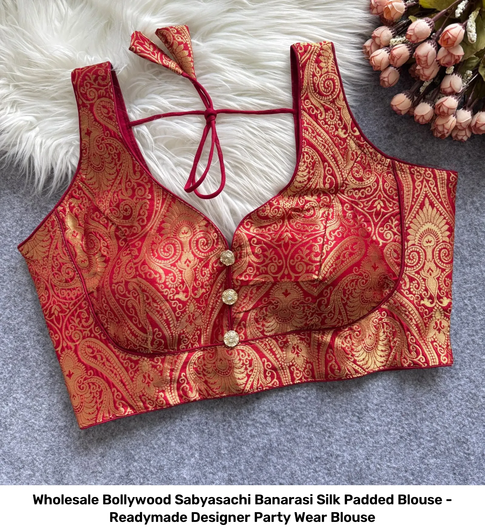 Wholesale Bollywood Sabyasachi Banarasi Silk Padded Blouse - Readymade Designer Party Wear Blouse 12