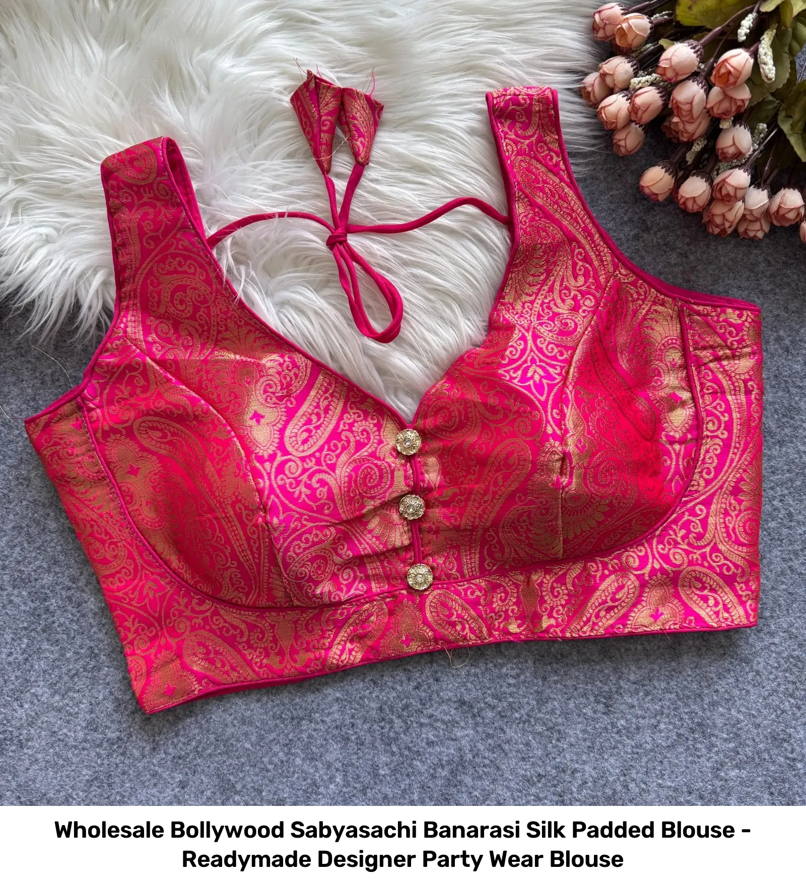 Wholesale Bollywood Sabyasachi Banarasi Silk Padded Blouse - Readymade Designer Party Wear Blouse 13