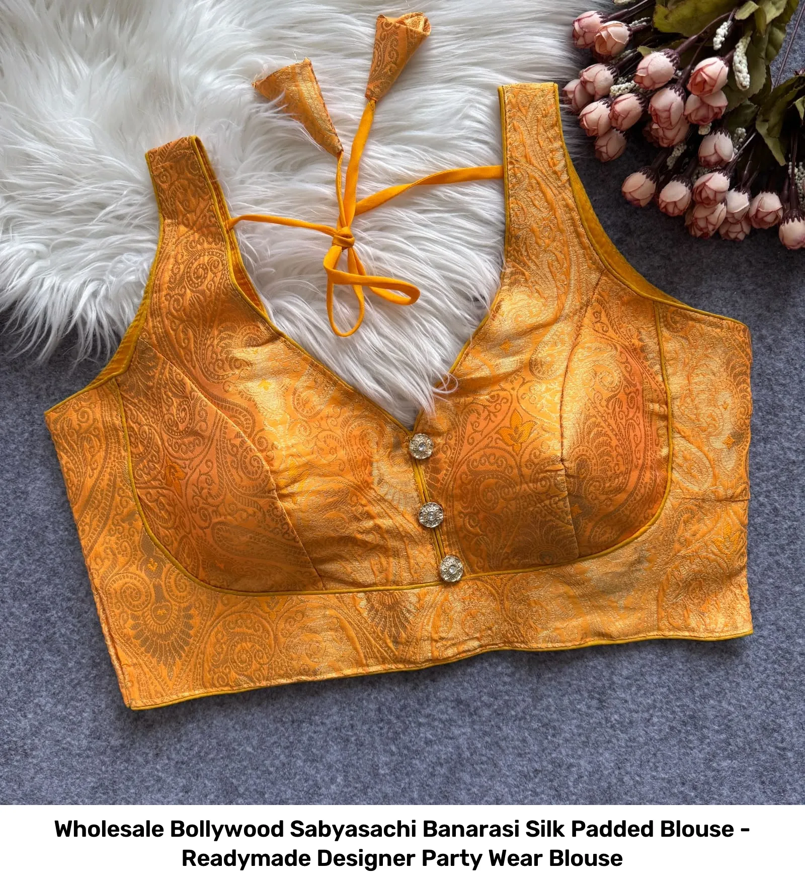 Wholesale Bollywood Sabyasachi Banarasi Silk Padded Blouse - Readymade Designer Party Wear Blouse 15