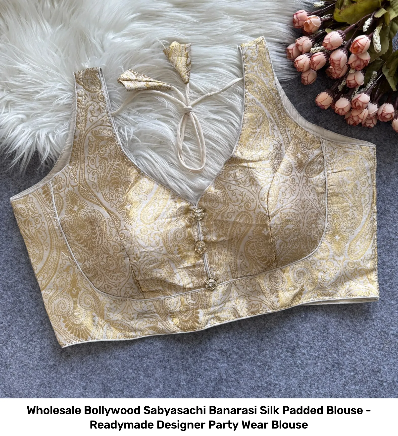 Wholesale Bollywood Sabyasachi Banarasi Silk Padded Blouse - Readymade Designer Party Wear Blouse 2