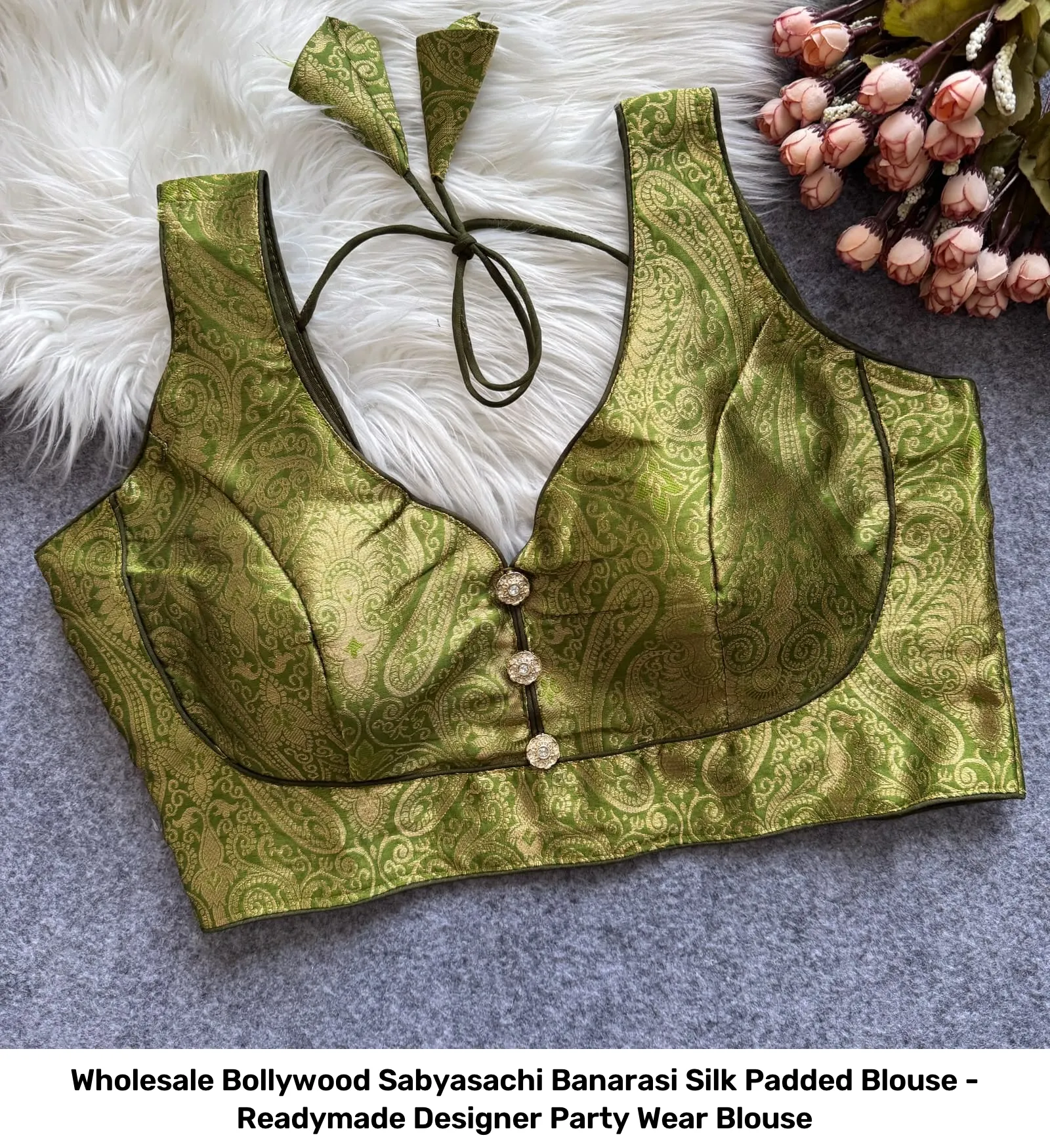 Wholesale Bollywood Sabyasachi Banarasi Silk Padded Blouse - Readymade Designer Party Wear Blouse 3