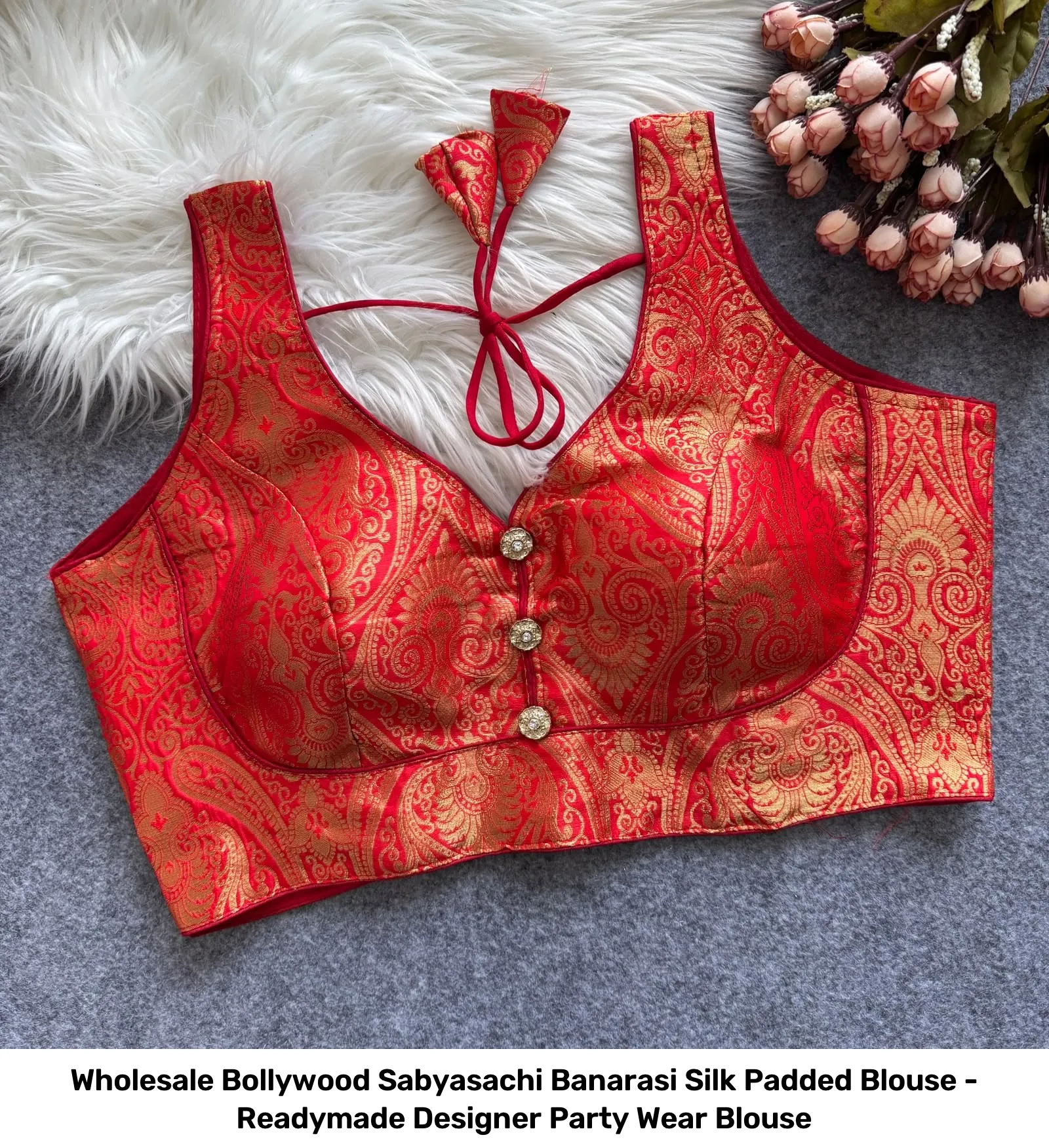 Wholesale Bollywood Sabyasachi Banarasi Silk Padded Blouse - Readymade Designer Party Wear Blouse 4